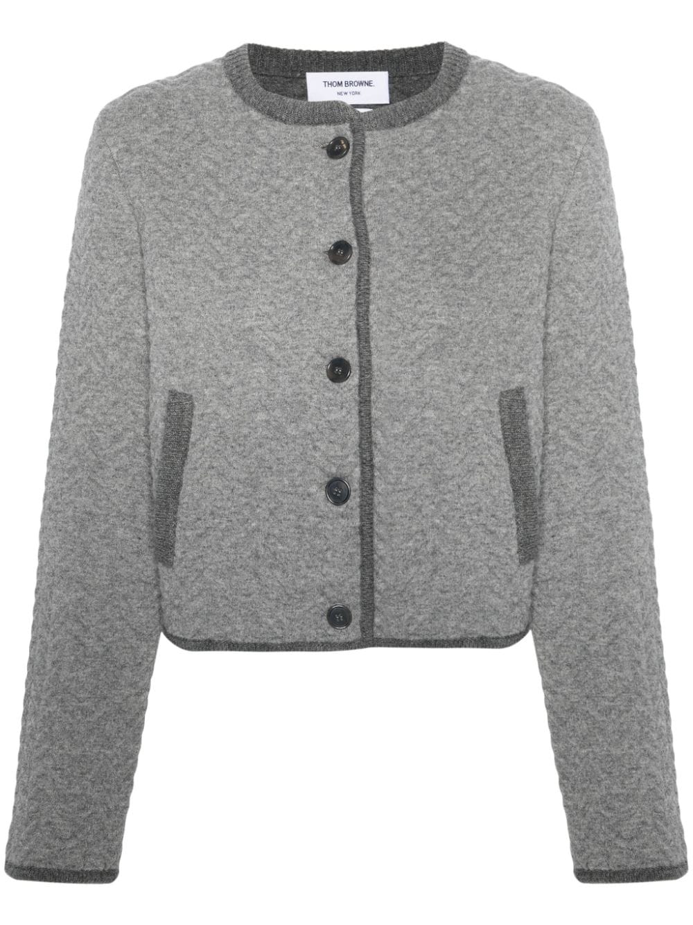 Thom Browne herringbone 3D-knit cardigan - Grey von Thom Browne