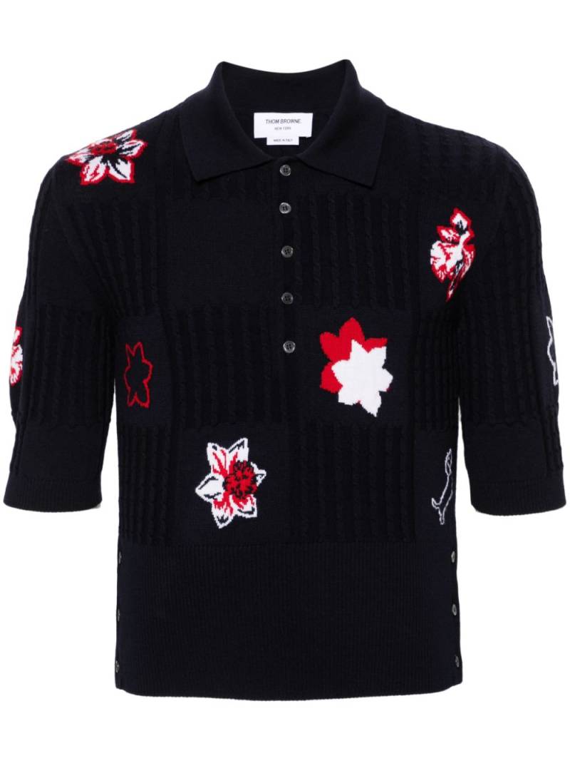 Thom Browne intarsia-knit polo shirt - Blue von Thom Browne