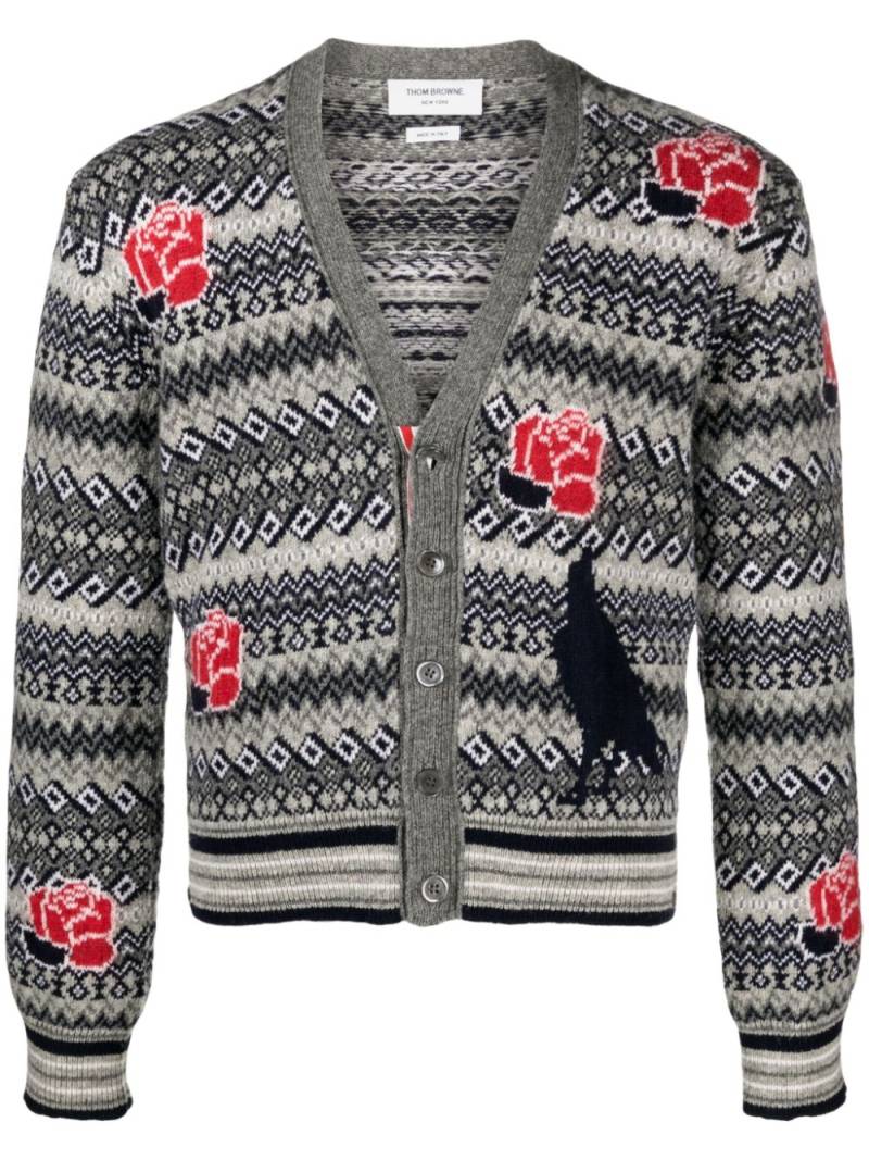 Thom Browne intarsia-knit wool-blend cardigan - Grey von Thom Browne