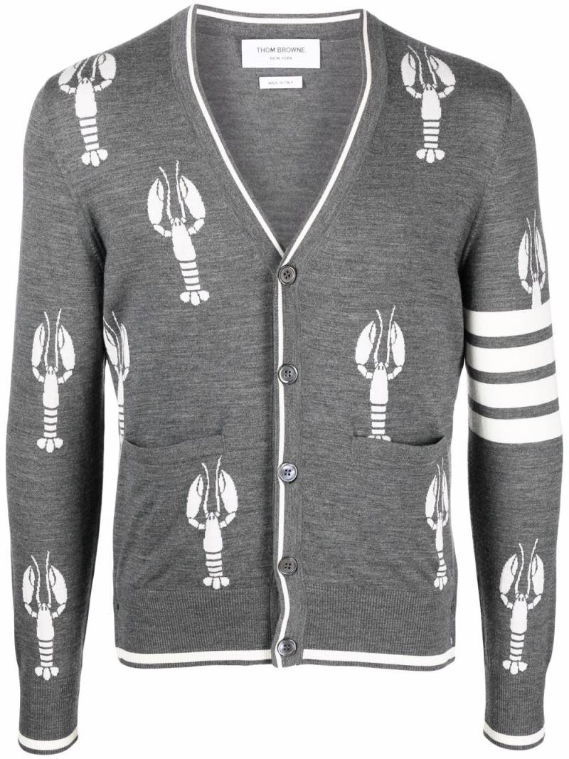 Thom Browne lobster-intarsia merino cardigan - Grey von Thom Browne