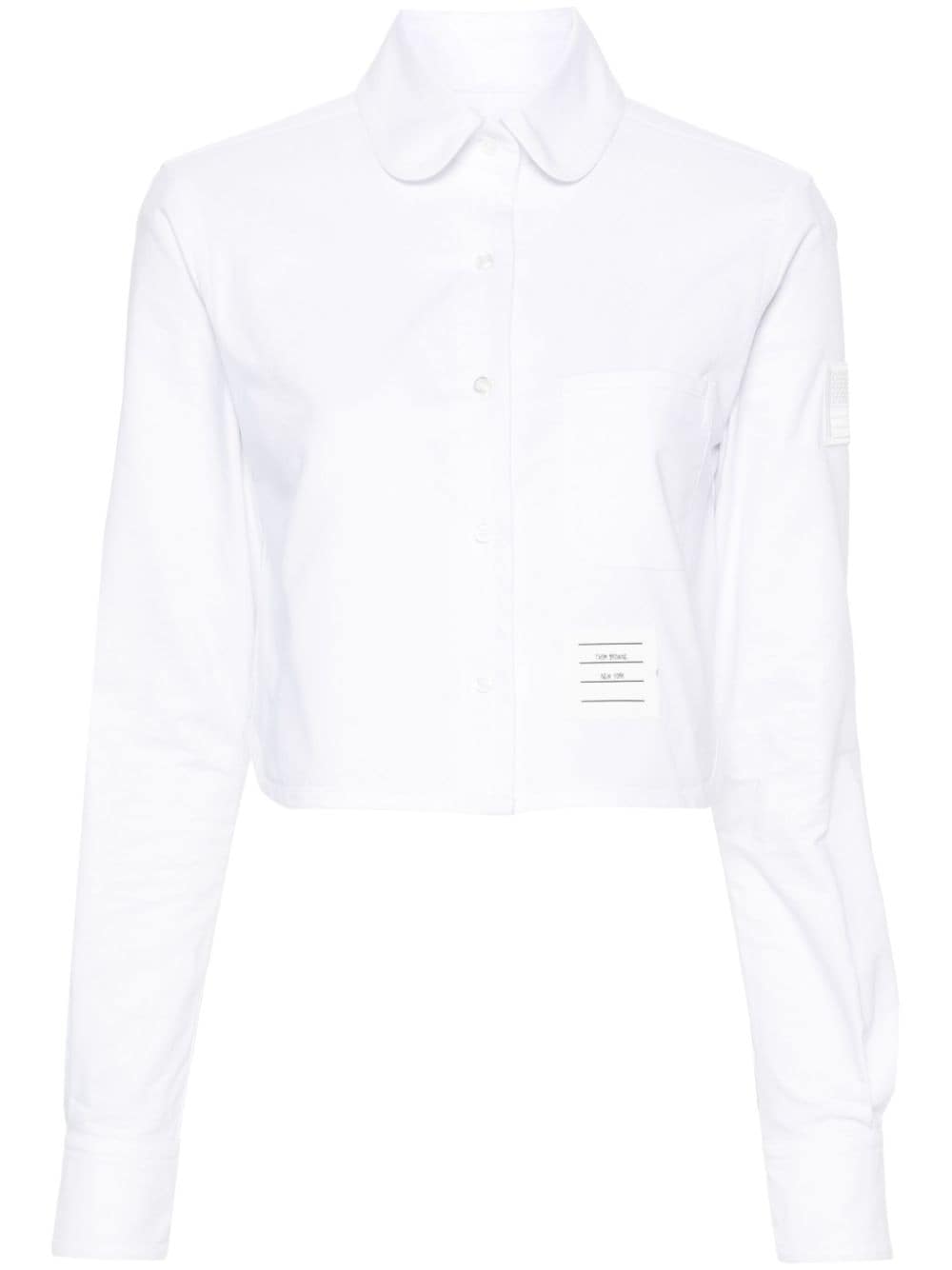 Thom Browne logo-patch cropped shirt - White von Thom Browne