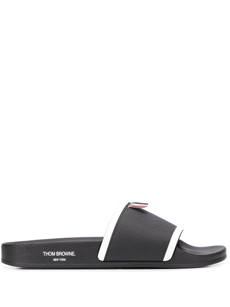 Thom Browne grosgrain loop tab pool slides - Black von Thom Browne