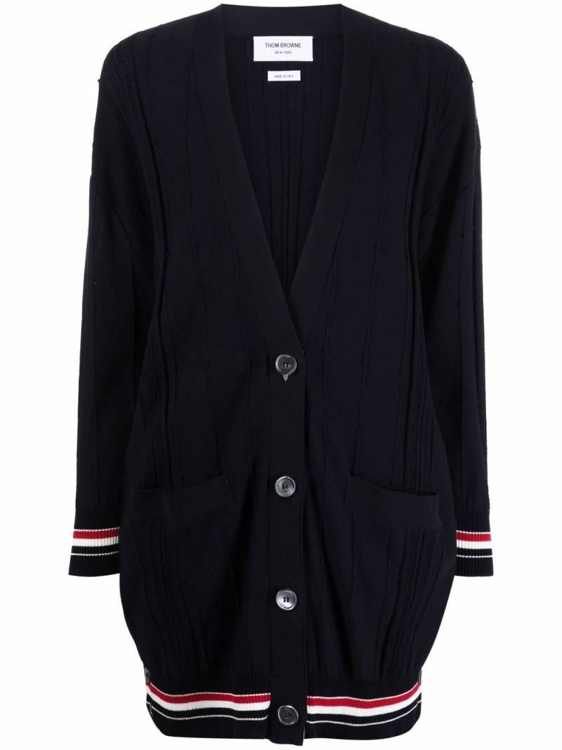 Thom Browne oversized RWB stripe-detail cardigan - Blue von Thom Browne