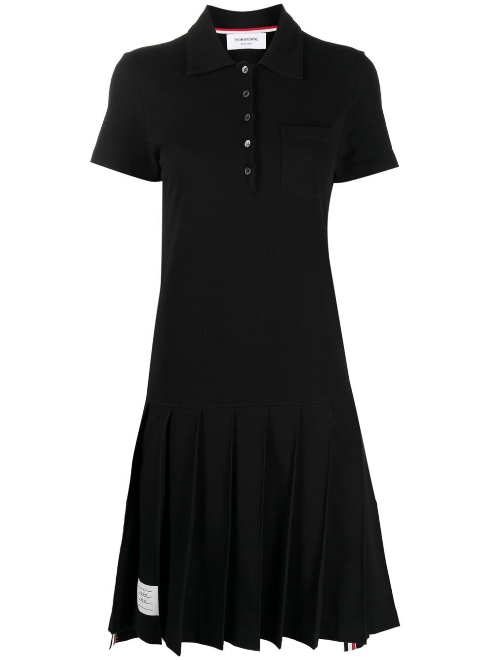 Thom Browne pleated knee-length polo dress - Black von Thom Browne