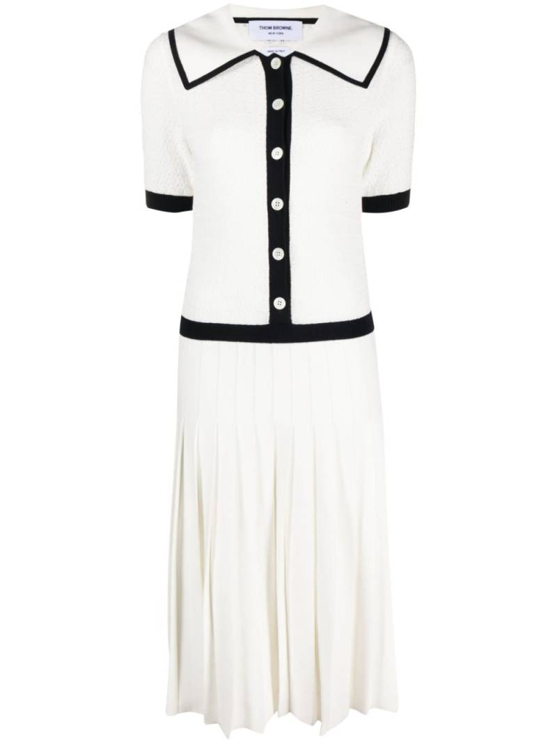 Thom Browne pointelle-knit pleated midi dress - White von Thom Browne