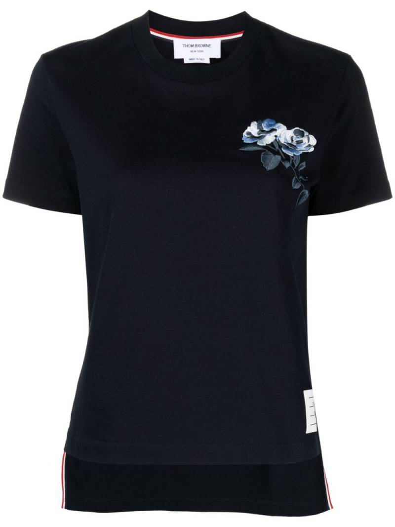 Thom Browne rose-embroidered cotton T-shirt - Blue von Thom Browne