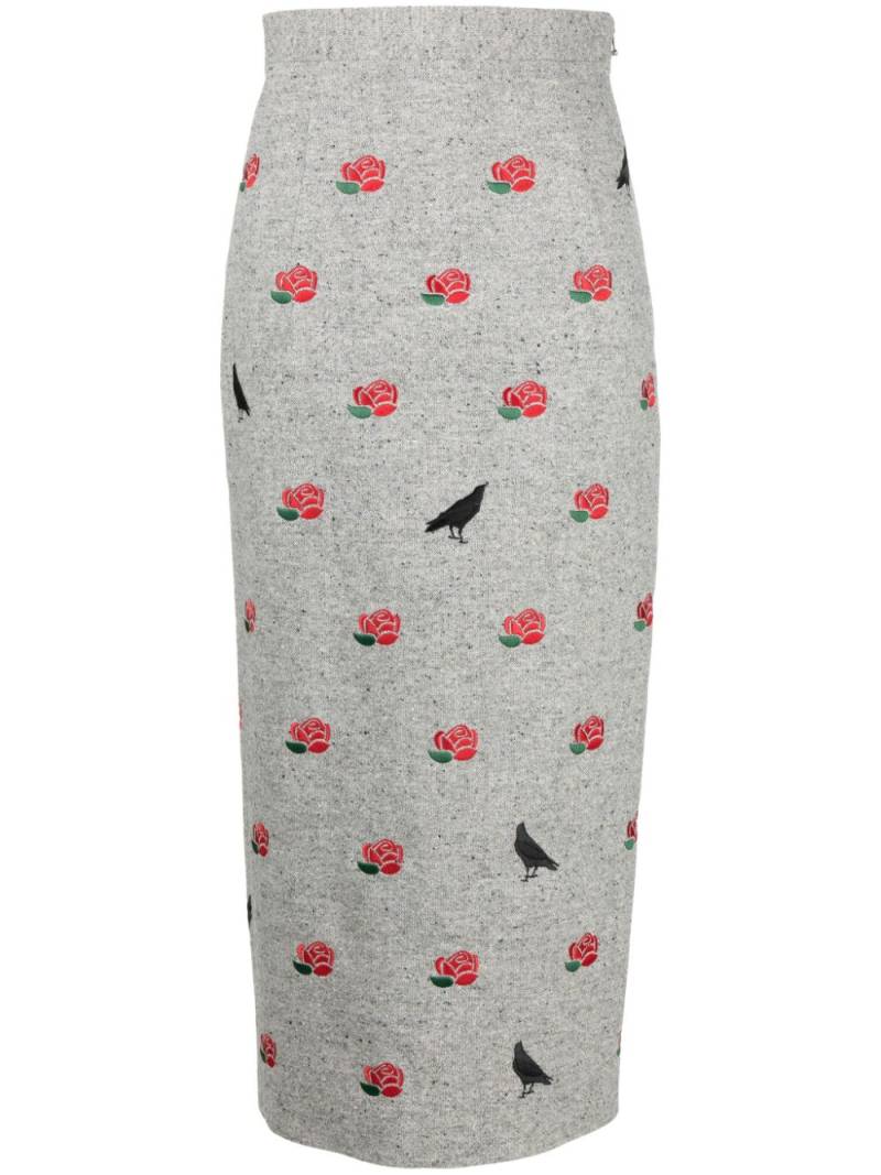 Thom Browne rose-embroidered wool pencil skirt - Grey von Thom Browne