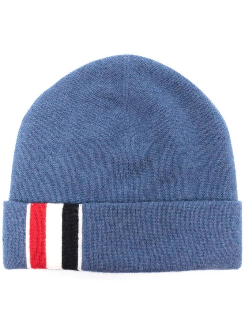 Thom Browne virgin wool stripe-trim beanie - Blue von Thom Browne