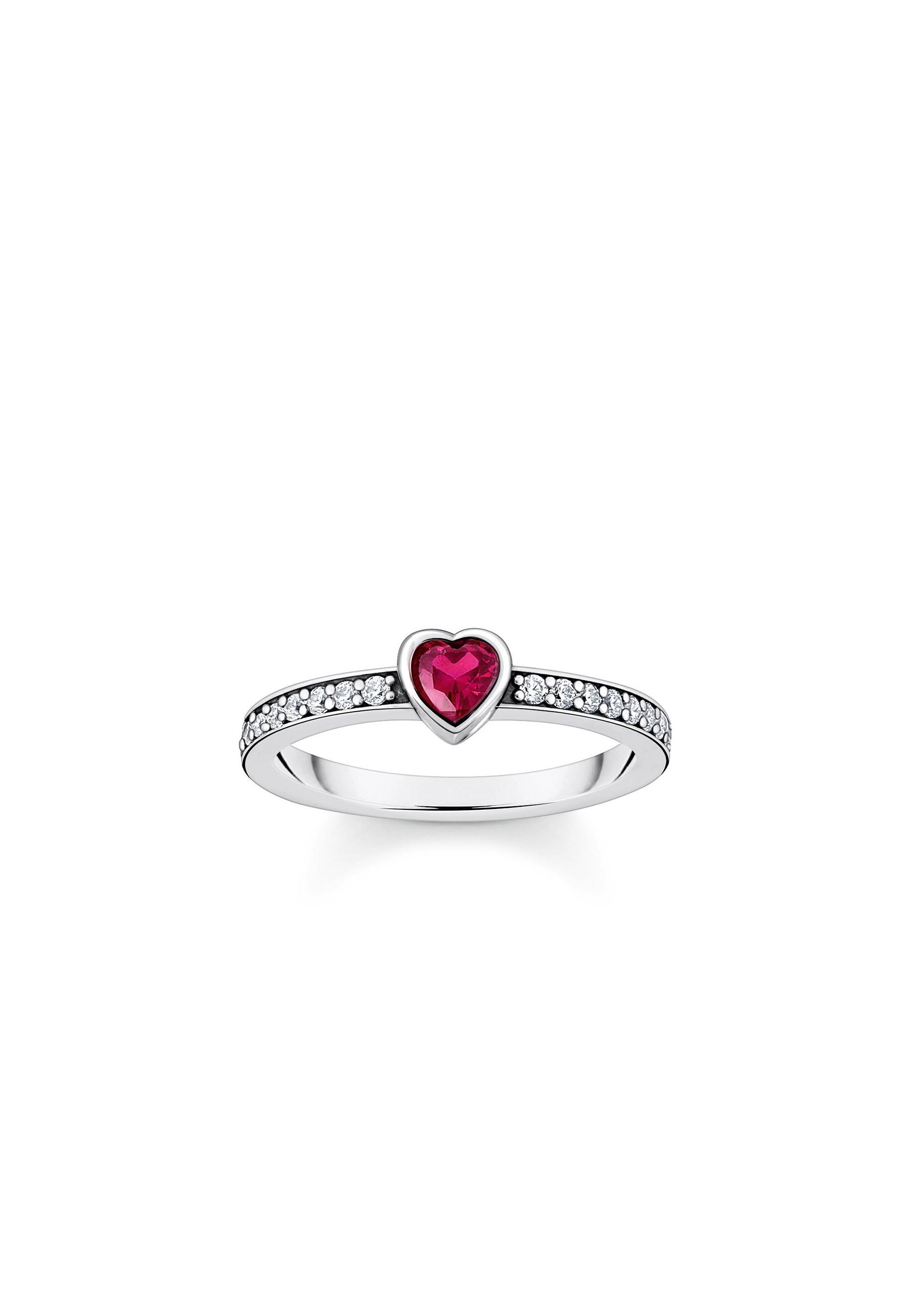 Ring Silber Solitär Rot Herzförmiger Stein Damen Rot 17mm von Thomas Sabo