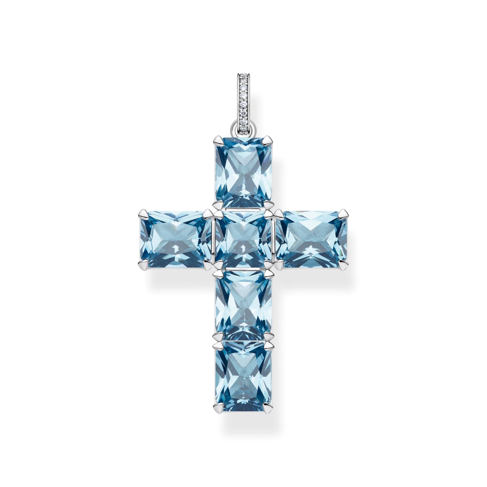 Thomas Sabo Anhänger Kreuz mit aqua und weißen Steinen Silber blau PE922-059-1 von Thomas Sabo