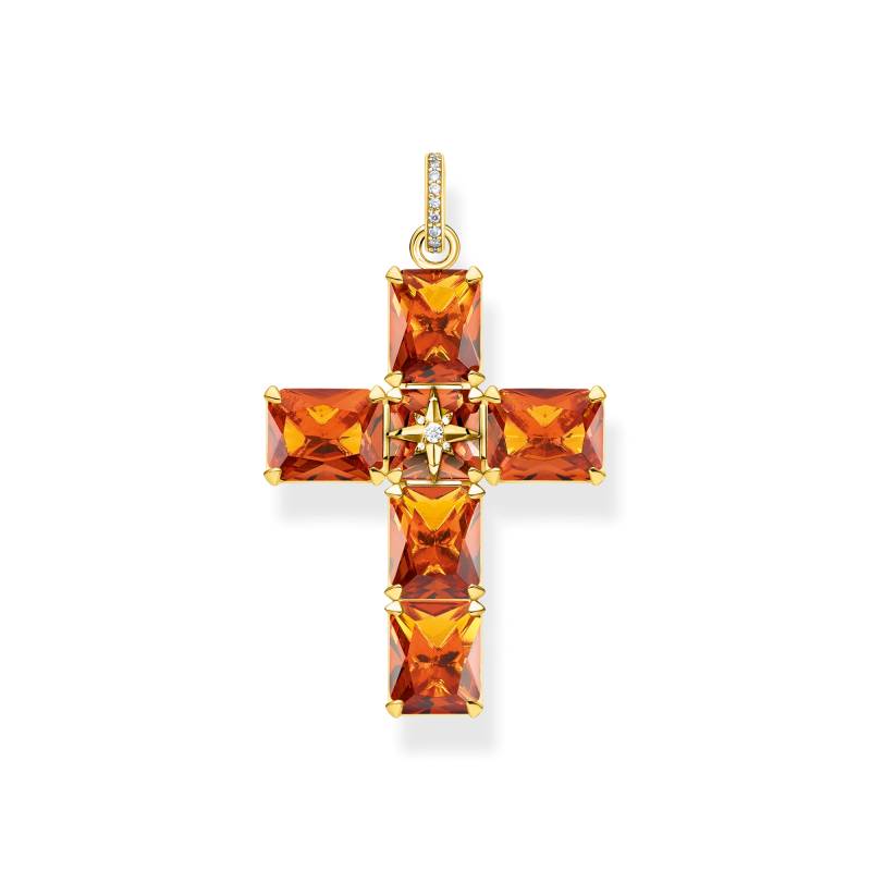 Thomas Sabo Anhänger Kreuz mit großen orangen Steinen und Stern vergoldet orange PE880-971-8 von Thomas Sabo