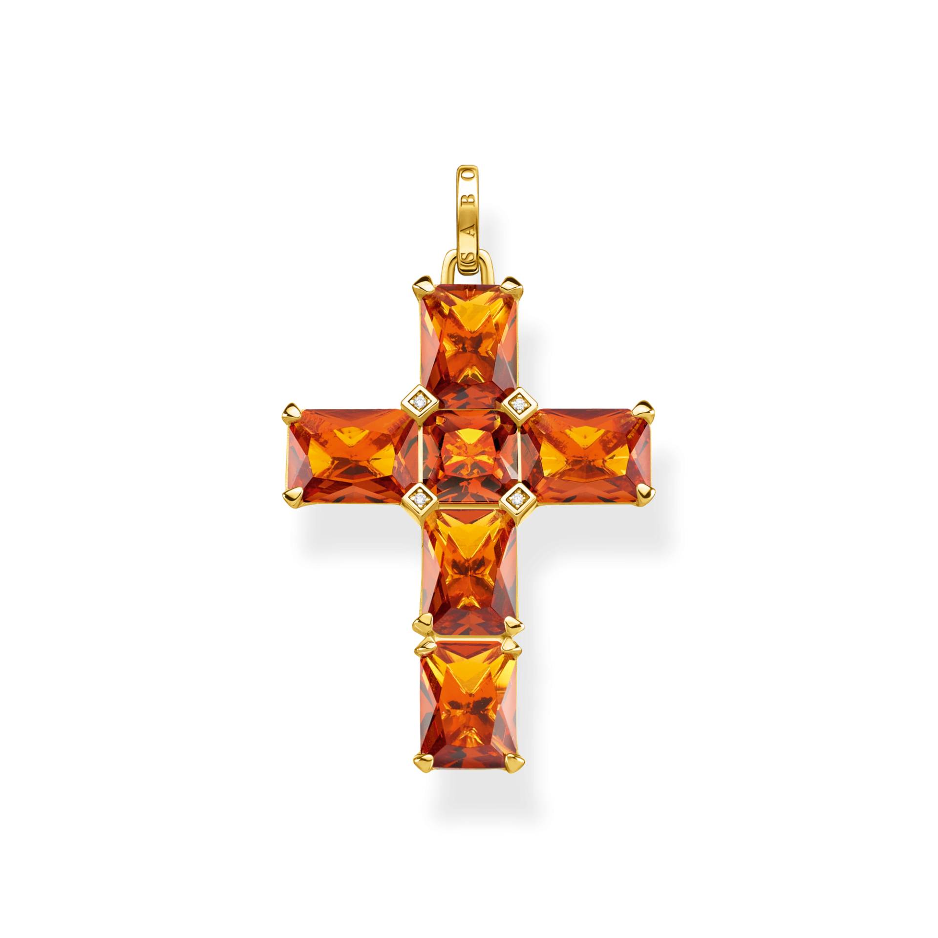 Thomas Sabo Anhänger Kreuz mit orangen Steinen und Stern vergoldet orange PE890-971-8 von Thomas Sabo