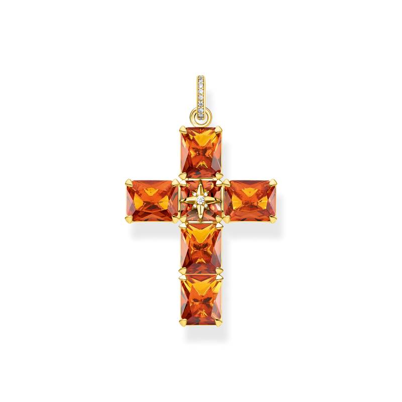 Thomas Sabo Anhänger Kreuz mit großen orangen Steinen und Stern vergoldet orange PE880-971-8 von Thomas Sabo