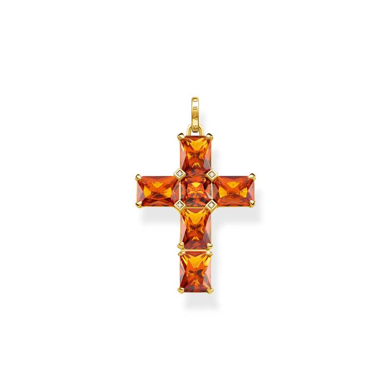 Thomas Sabo Anhänger Kreuz mit orangen Steinen und Stern vergoldet orange PE890-971-8 von Thomas Sabo