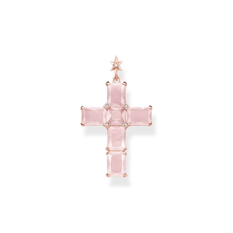 Thomas Sabo Anhänger Kreuz mit rosa Steinen und Stern rosévergoldet pink PE890-417-9 von Thomas Sabo