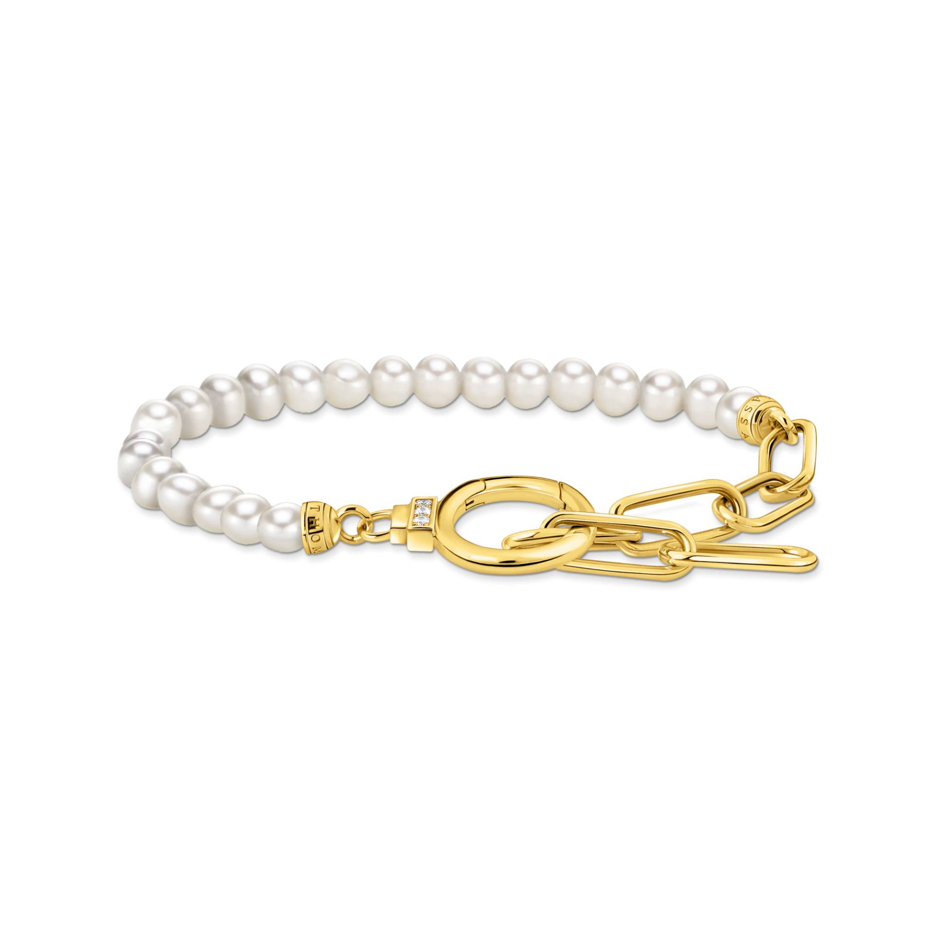 Thomas Sabo Armband aus Perlen und Ankerelementen mit weißen Steinen vergoldet weiß A2134-445-14-L19V von Thomas Sabo