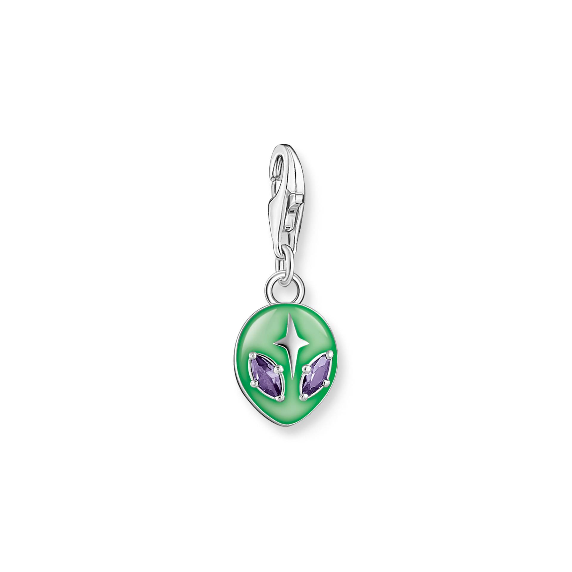 Thomas Sabo Charm-Anhänger Alienkopf mit grüner Kaltemaille und Steinen Silber grün 2050-041-6 von Thomas Sabo