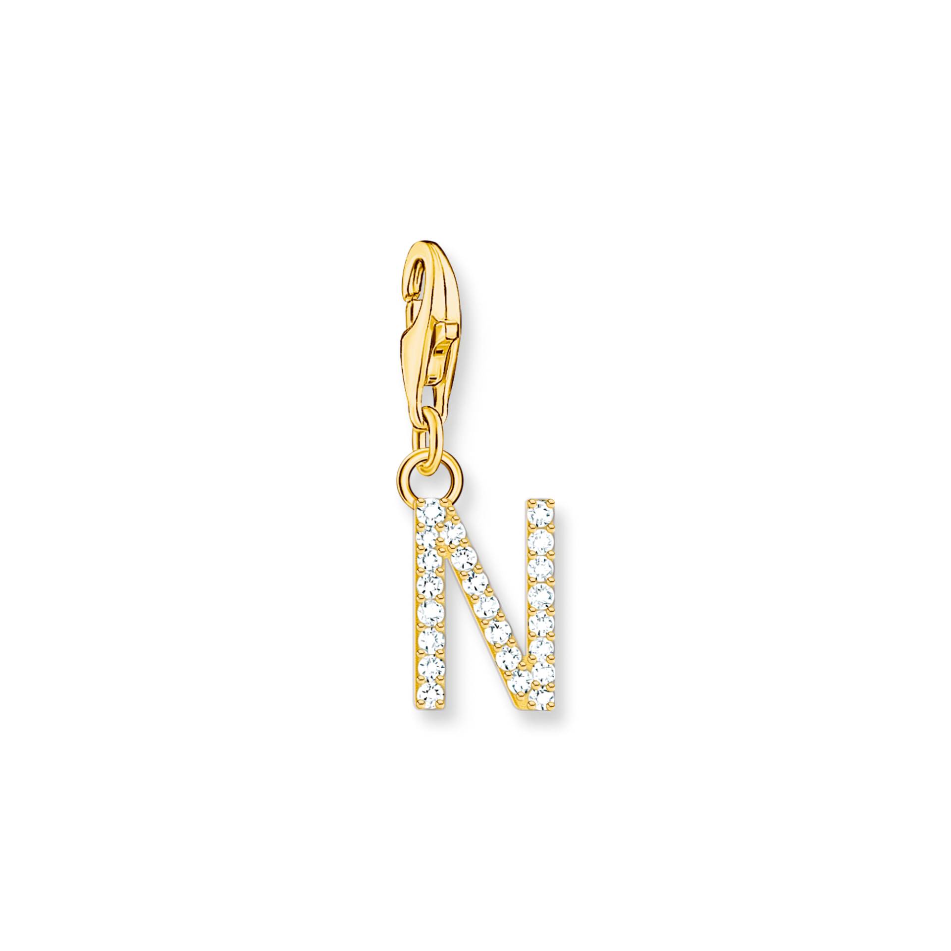 Thomas Sabo Charm-Anhänger Buchstabe N mit weißen Steinen vergoldet weiß 1977-414-14 von Thomas Sabo