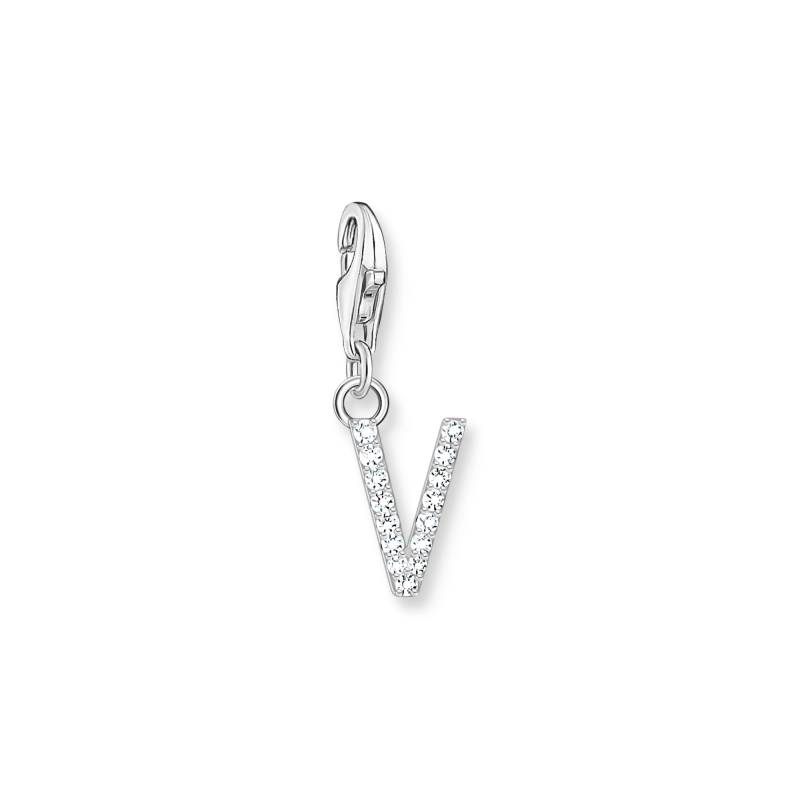 Thomas Sabo Charm-Anhänger Buchstabe V mit weißen Steinen Silber weiß 1959-051-14 von Thomas Sabo