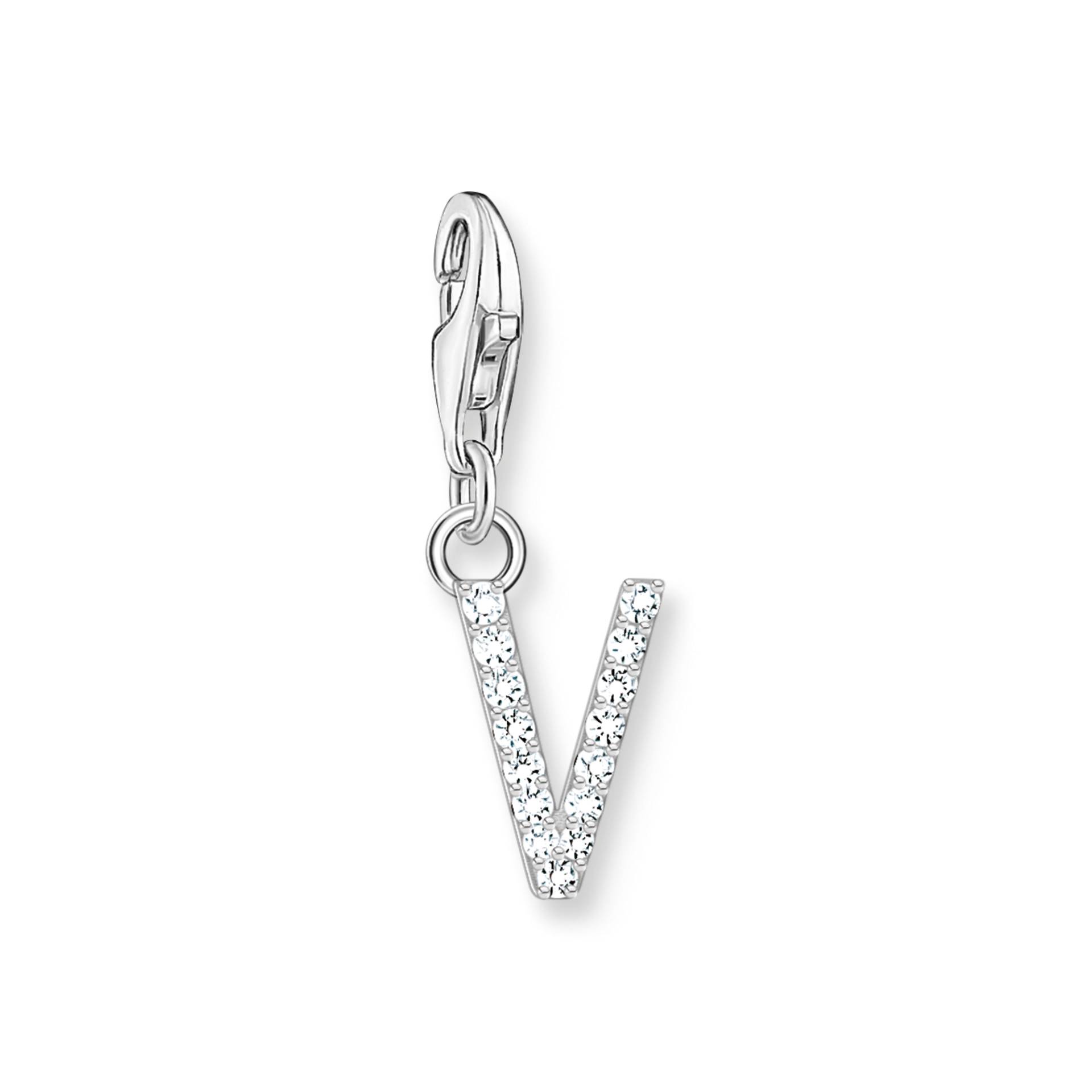 Thomas Sabo Charm-Anhänger Buchstabe V mit weißen Steinen Silber weiß 1959-051-14 von Thomas Sabo