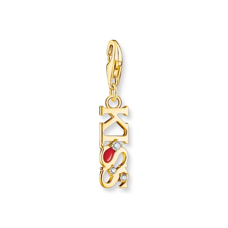 Thomas Sabo Charm-Anhänger KISS mit weißen Steinen vergoldet rot 2067-565-10 von Thomas Sabo