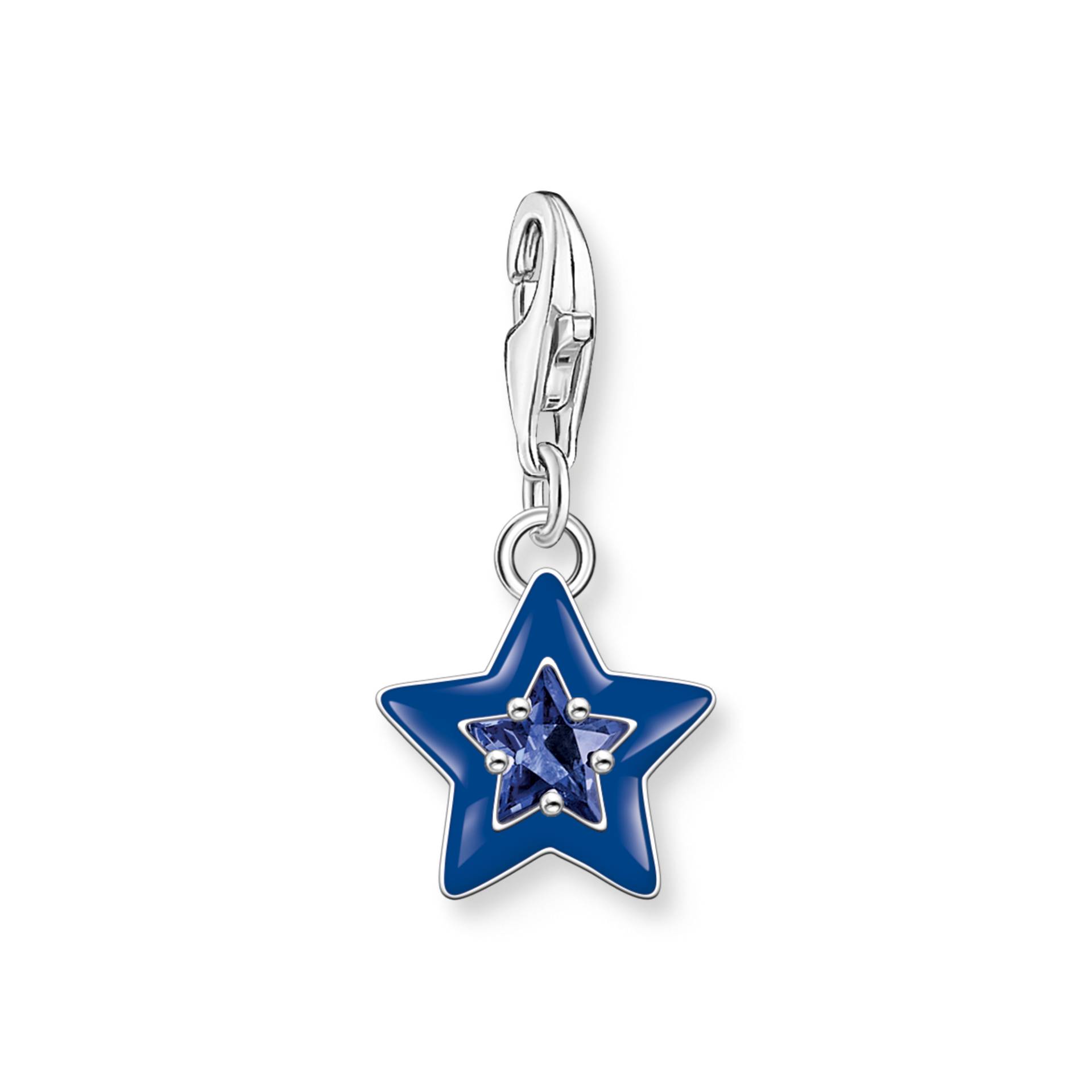 Thomas Sabo Charm-Anhänger Stern mit blauem Stein und dunkelblauer Kaltemaille Silber mehrfarbig 2043-496-7 von Thomas Sabo