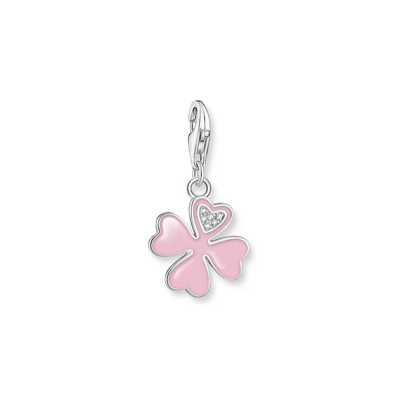 Thomas Sabo Charm-Anhänger pinkes Kleeblatt mit weißen Steinen Silber pink 2022-041-9 von Thomas Sabo