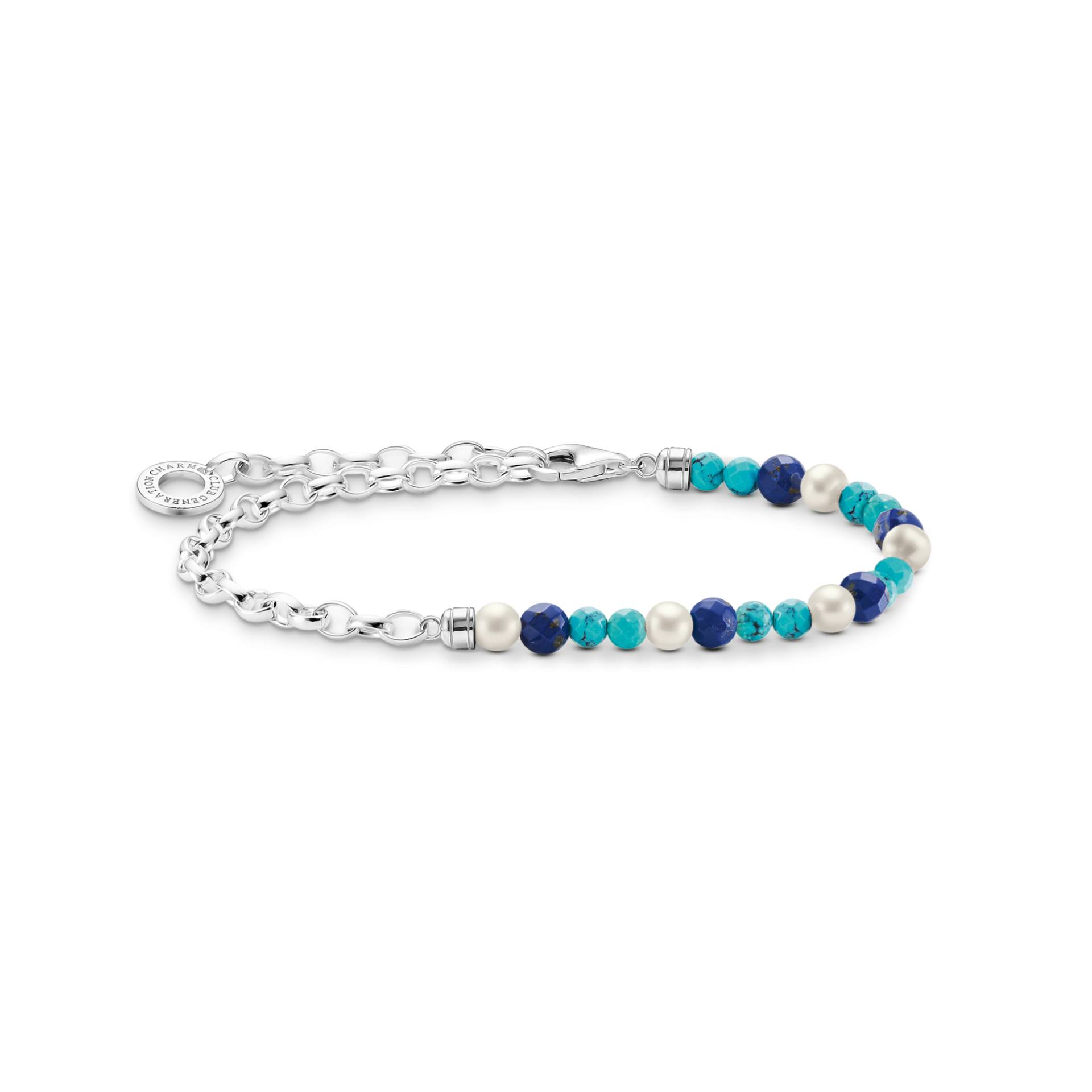 Thomas Sabo Charm-Armband mit blauen Beads und weißen Perlen Silber mehrfarbig A2100-056-7-L14 von Thomas Sabo