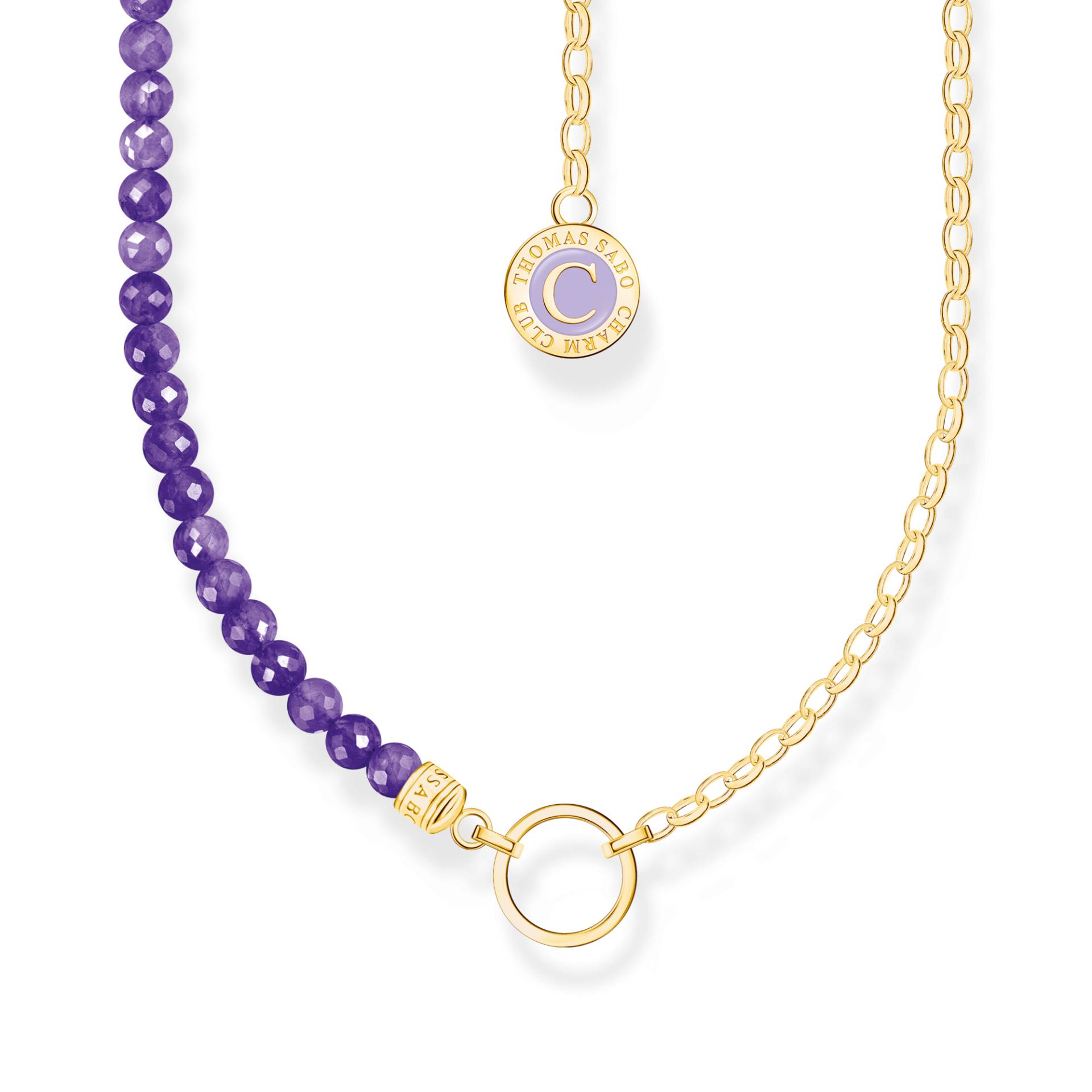 Thomas Sabo Charm-Kette mit Gliedern und imitiertem Amethyst vergoldet violett KE2190-427-13-L45V von Thomas Sabo