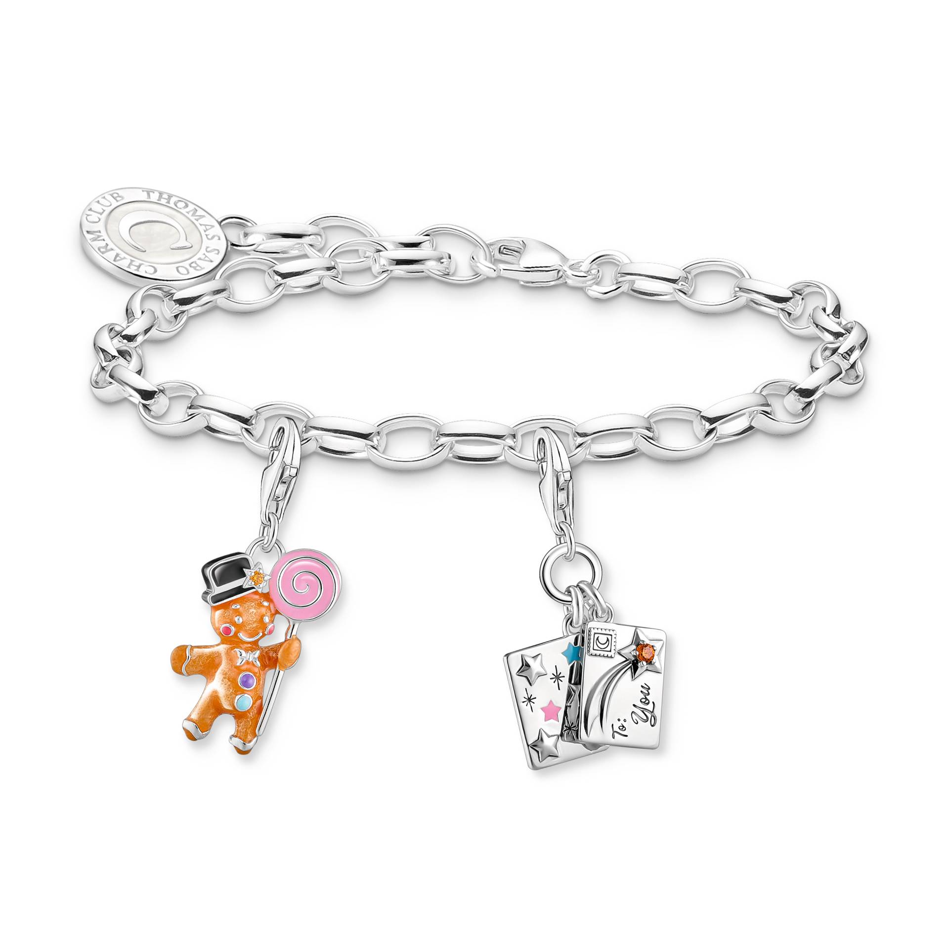 Thomas Sabo Charm-Set: Armband Lebkuchenmann & Brief Weihnachten in Silber mehrfarbig SET0709-691-7-L19 von Thomas Sabo