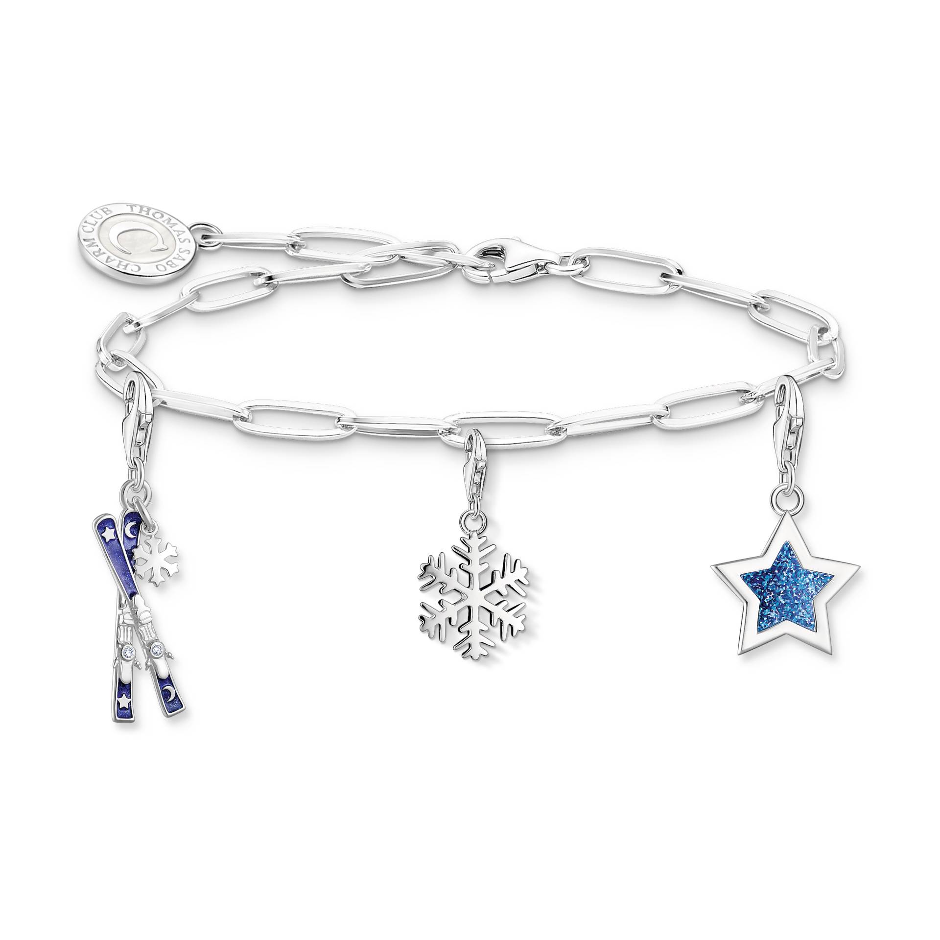 Thomas Sabo Charm-Set: Armband Ski & Stern Winterzauber in Silber dunkelblau SET0708-041-32-L15 von Thomas Sabo