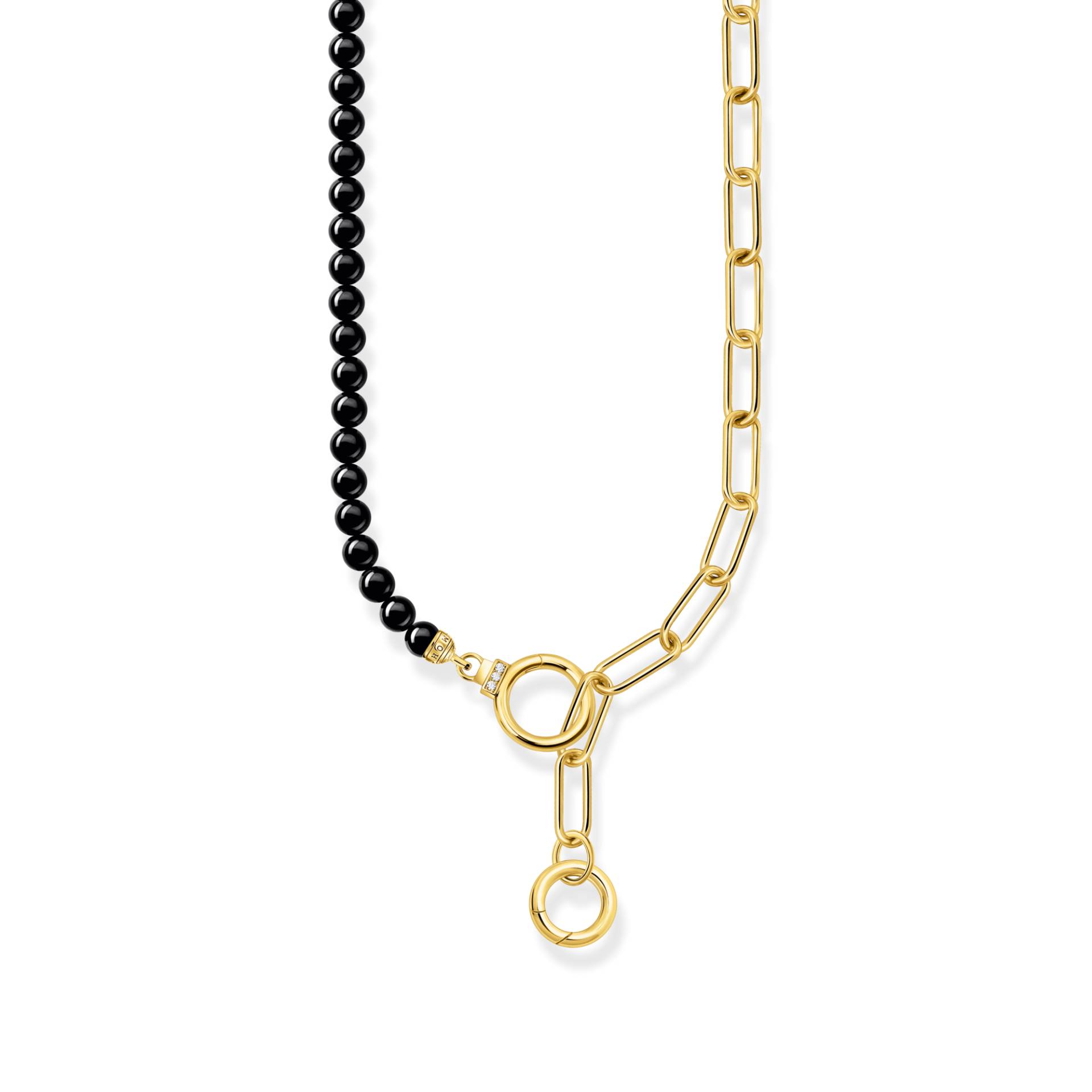 Thomas Sabo Collier aus Onyx-Beads und Gliederkette mit weißen Steinen vergoldet schwarz KE2193-177-11-L47V von Thomas Sabo