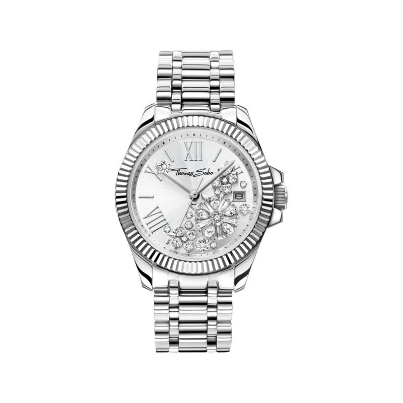 Thomas Sabo Damenuhr Blumen aus weißen Steinen silberfarben WA0380-201-201-33 MM von Thomas Sabo