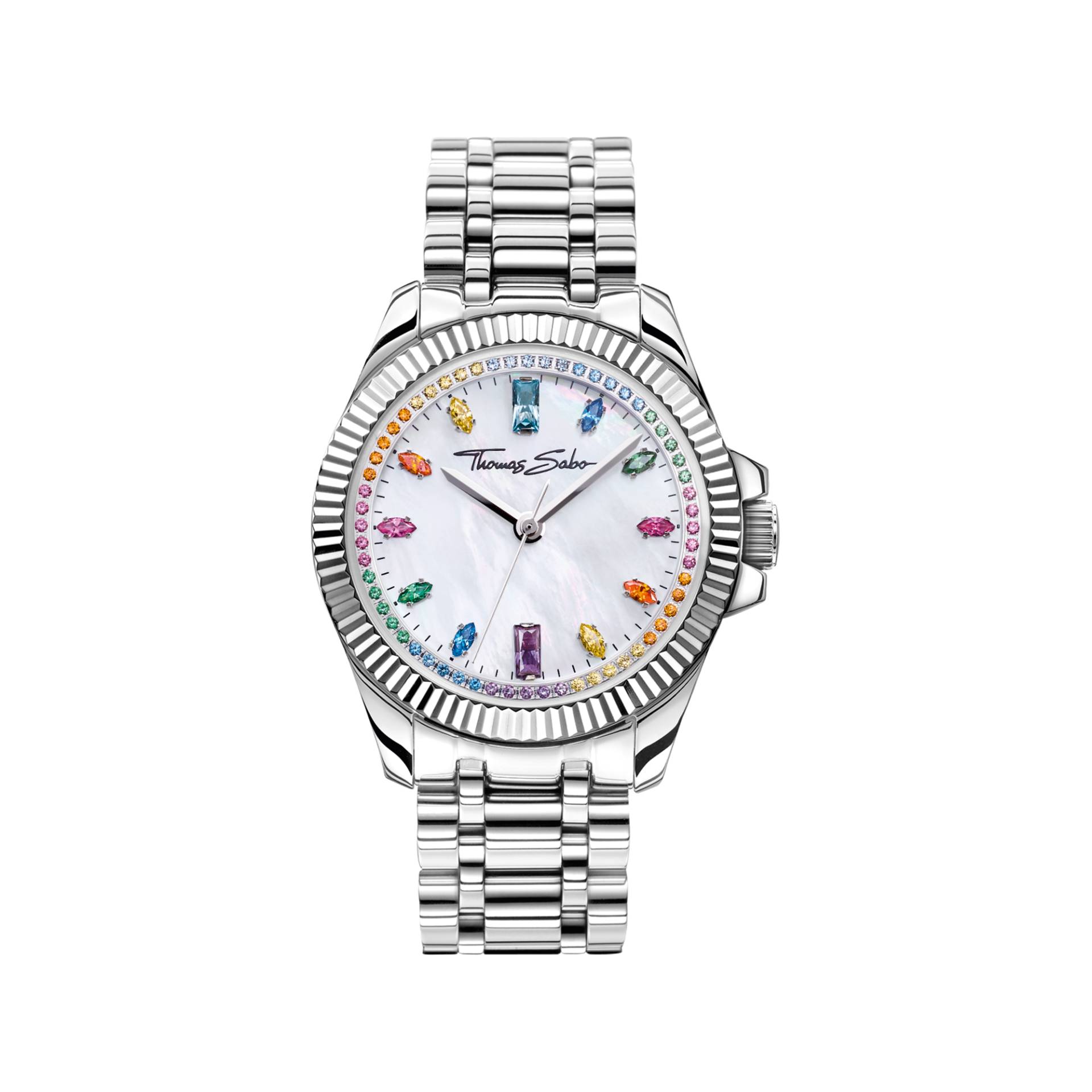 Thomas Sabo Damenuhr Divine Rainbow mit bunten Steinen silberfarben silberfarben WA0394-201-201-33 MM von Thomas Sabo