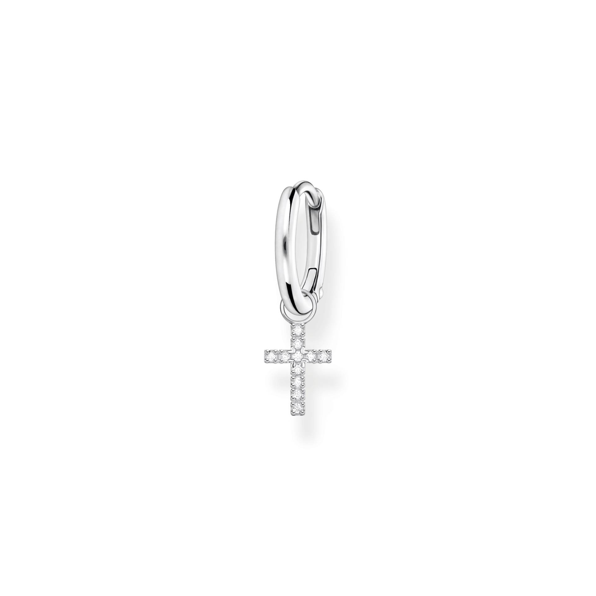 Thomas Sabo Einzel Creole mit Kreuz Anhänger silber weiß CR709-051-14 von Thomas Sabo