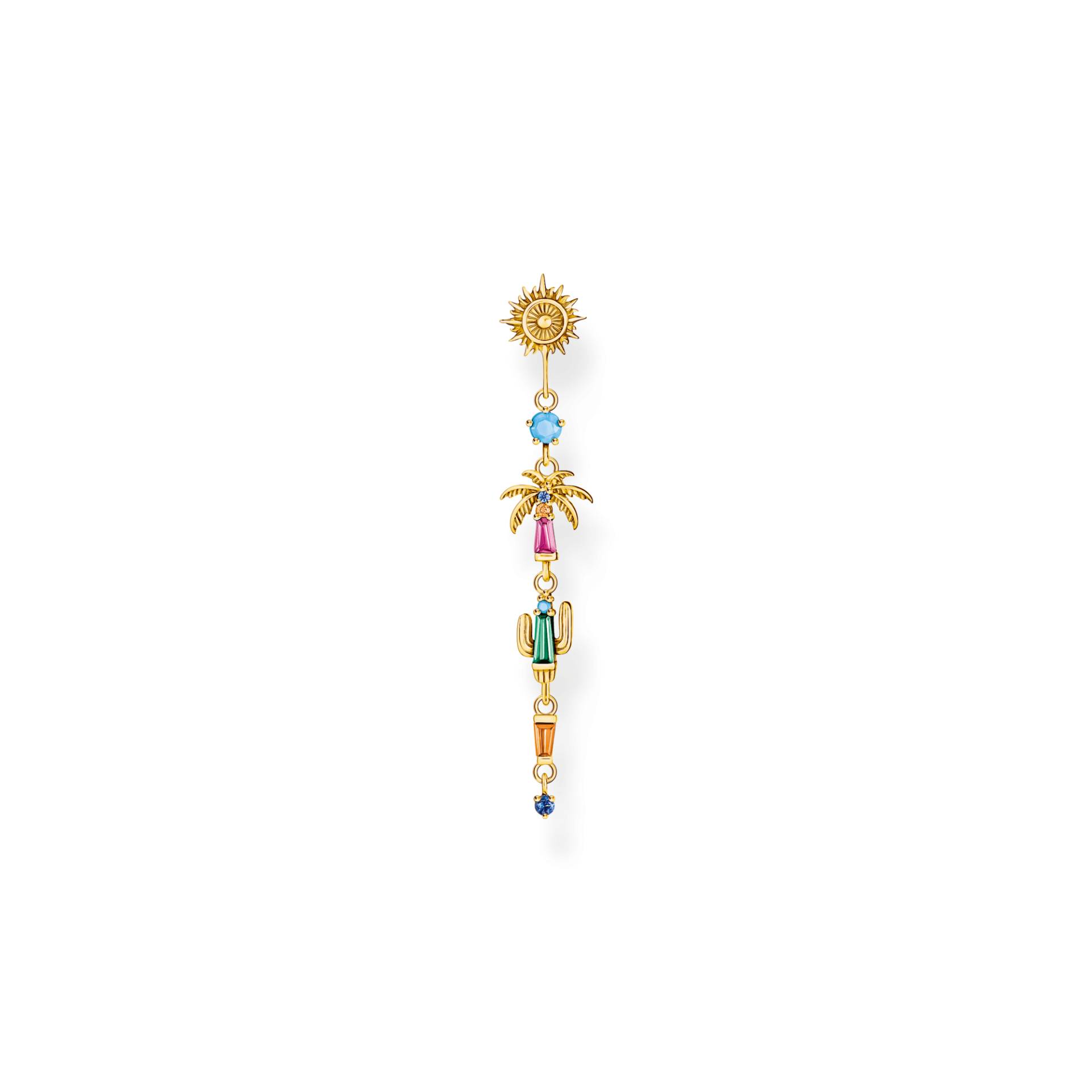 Thomas Sabo Einzel-Ohrhänger Sonne, Palme und Kaktus mit bunten Steinen vergoldet mehrfarbig H2286-488-7 von Thomas Sabo