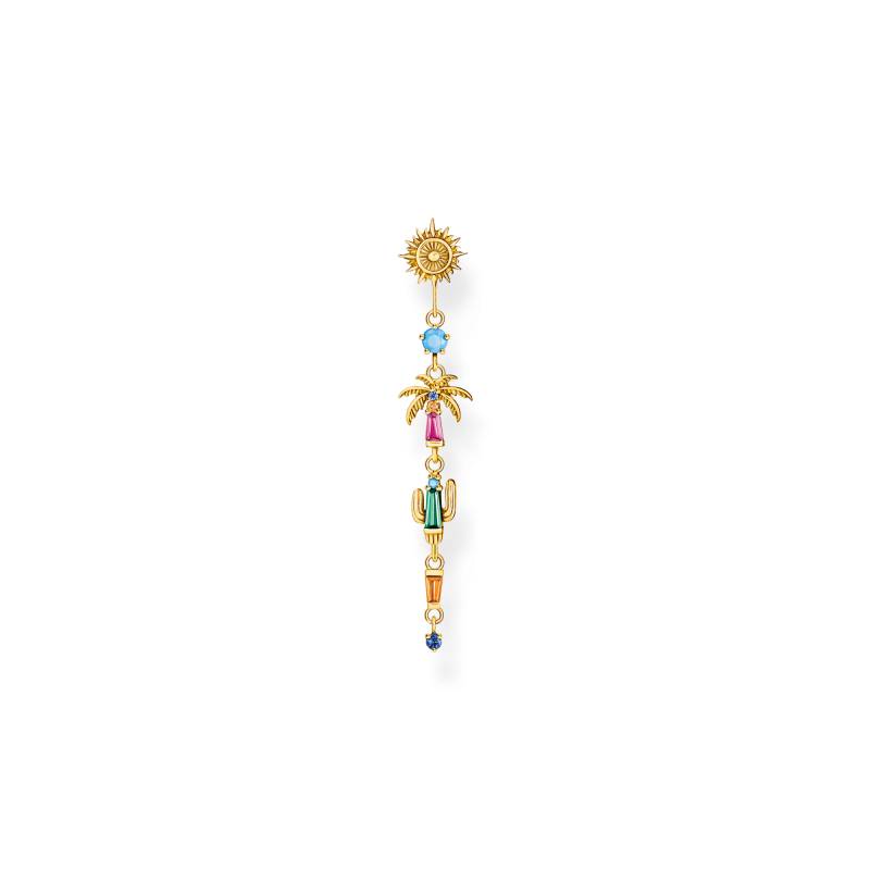 Thomas Sabo Einzel-Ohrhänger Sonne, Palme und Kaktus mit bunten Steinen vergoldet mehrfarbig H2286-488-7 von Thomas Sabo