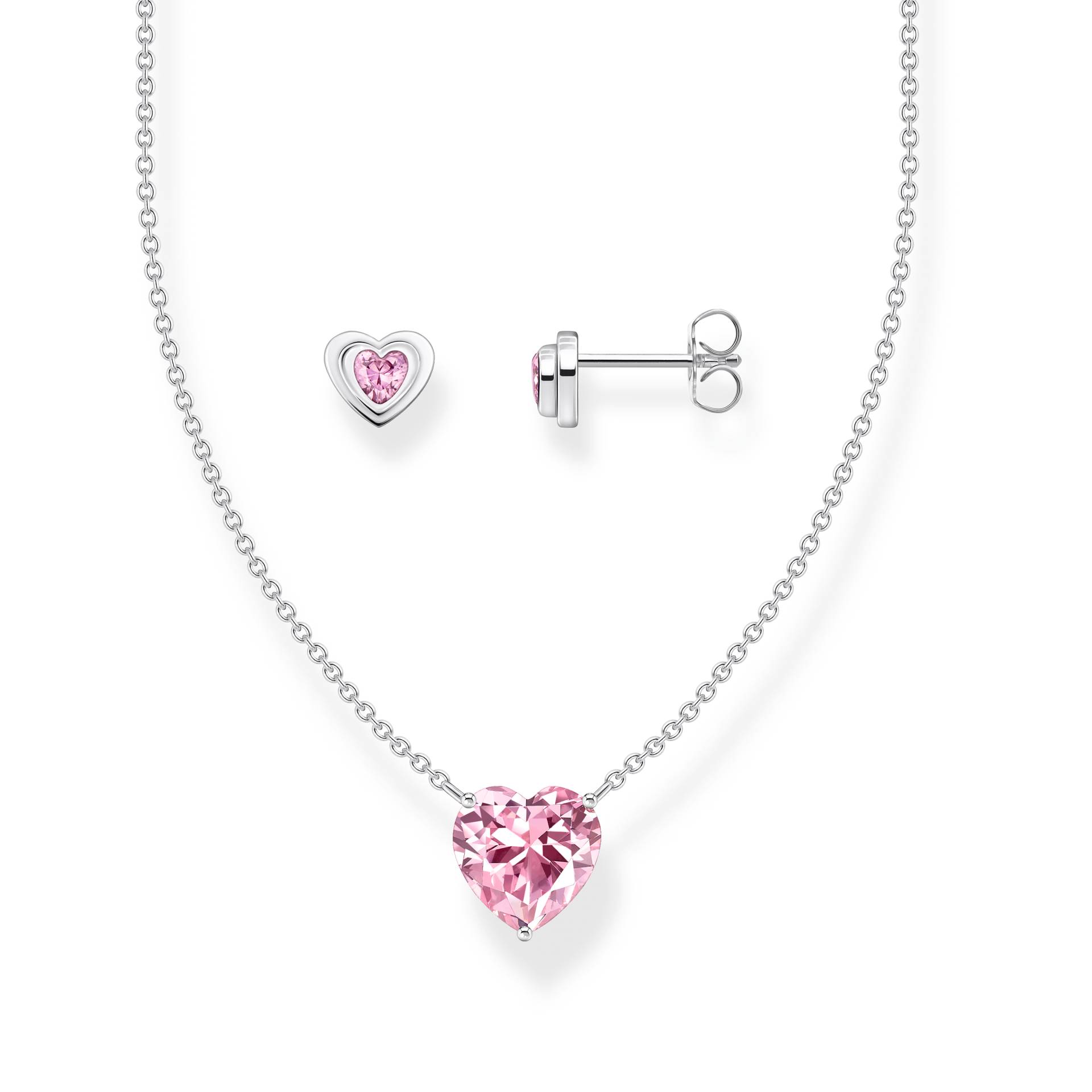 Thomas Sabo Funkelndes Set: Kette & Ohrstecker Herz pink in Silber pink SET0703-643-9-L45V von Thomas Sabo