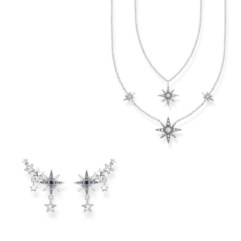 Thomas Sabo Funkelndes Sternen-Set: Kette & Ohrringe in Silber mehrfarbig SET0701-945-7-L45V von Thomas Sabo