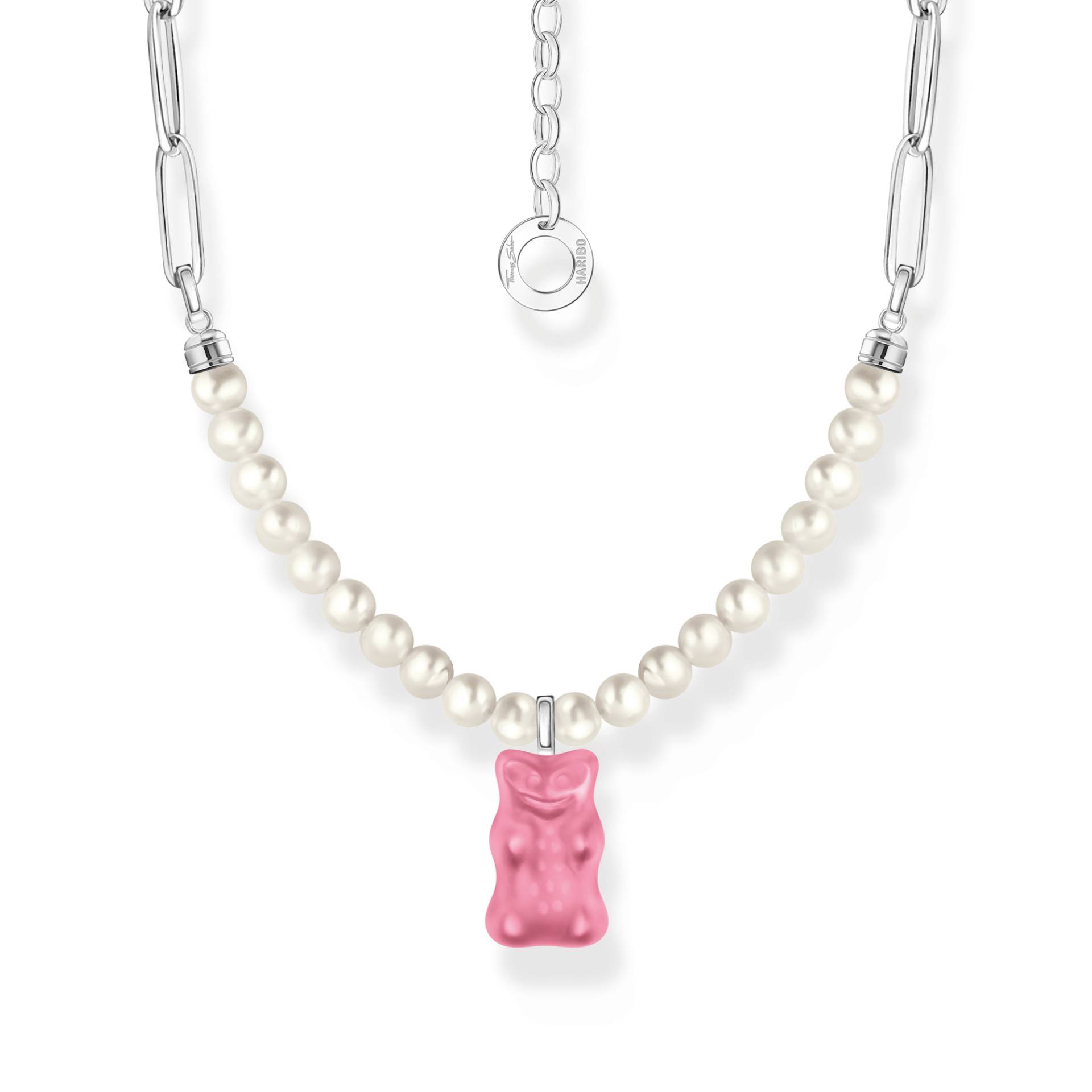 Thomas Sabo Gliederkette mit pinkem Goldbären-Anhänger und Perlen Silber pink KE2207-082-9-L45V von Thomas Sabo