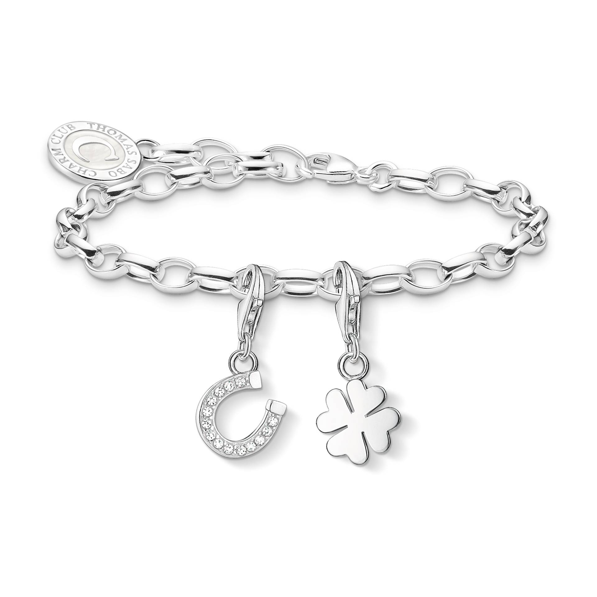 Thomas Sabo Glücks-Charm-Set: Armband mit Kleeblatt & Hufeisen in Silber weiß SET0696-041-14-L15 von Thomas Sabo