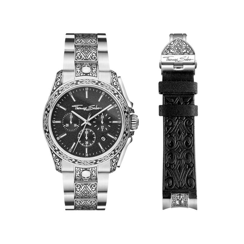 Thomas Sabo Herrenuhr Rebel at Heart Totenkopf silber schwarz schwarz SET_WA0377-201-203-41 MM von Thomas Sabo