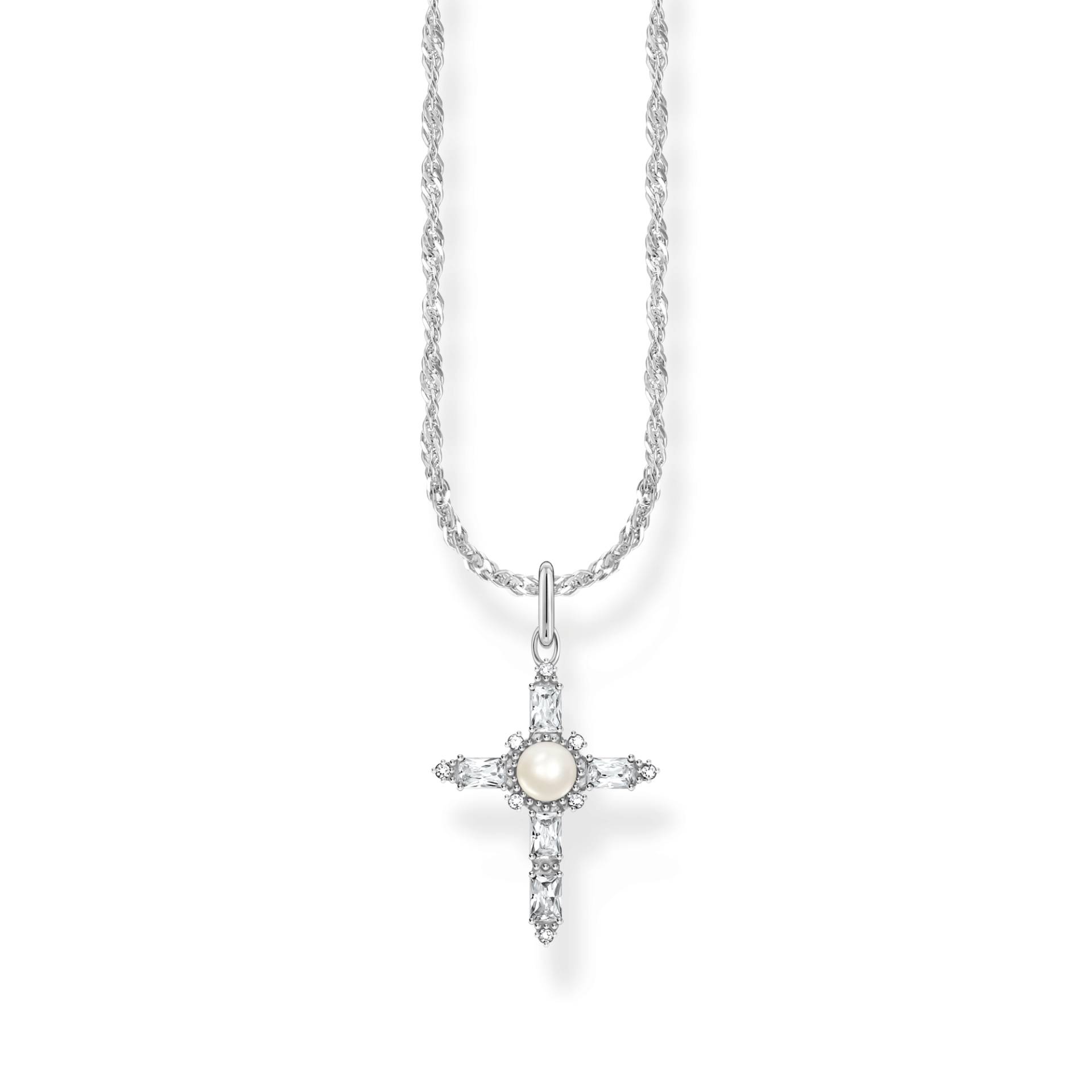 Thomas Sabo Kette mit weißem Kreuzanhänger Cross Romance Silber weiß KE2296-167-14-L45V von Thomas Sabo