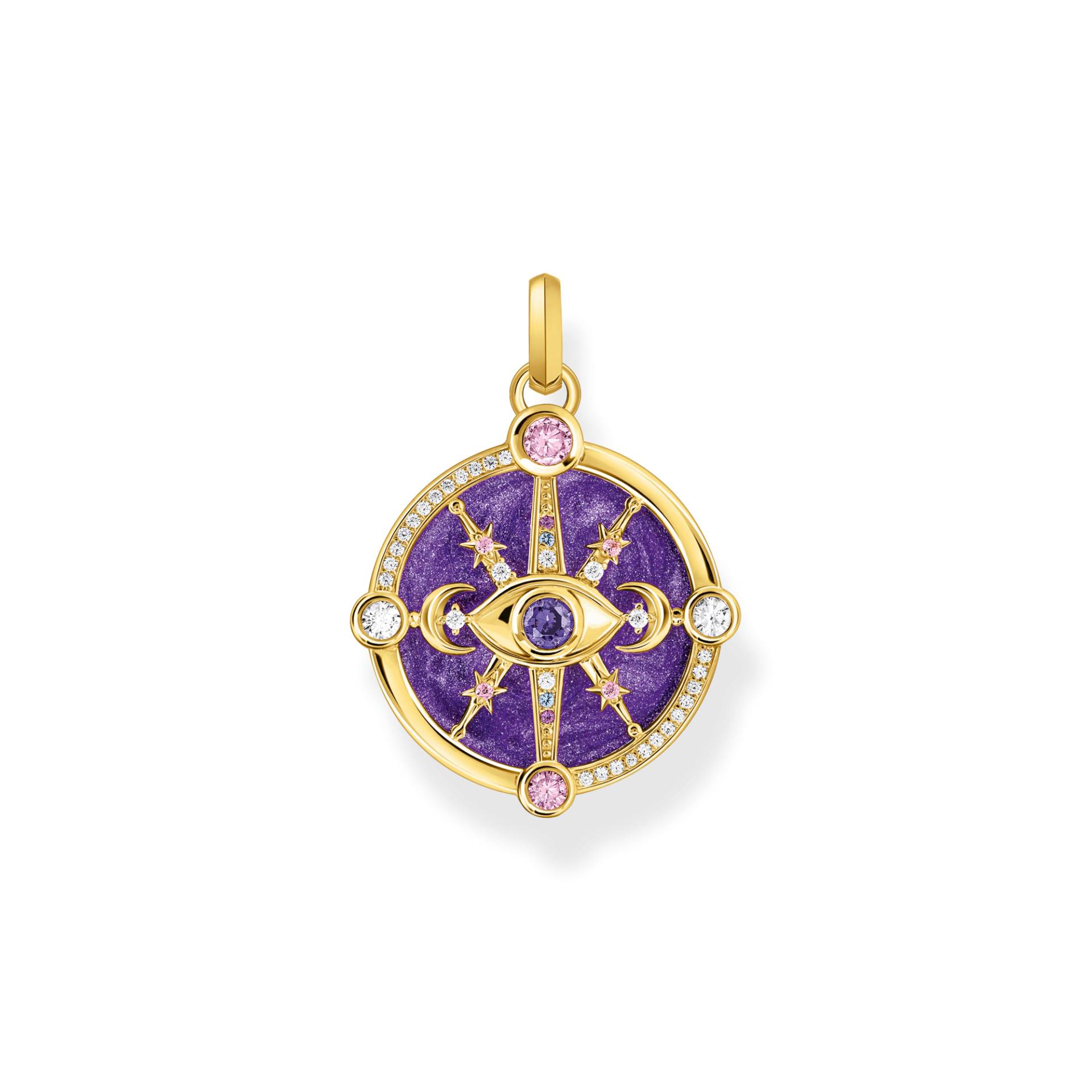 Thomas Sabo Kettenanhänger Auge mit kosmischen Details und bunten Steinen Silber vergoldet violett PE956-565-13 von Thomas Sabo