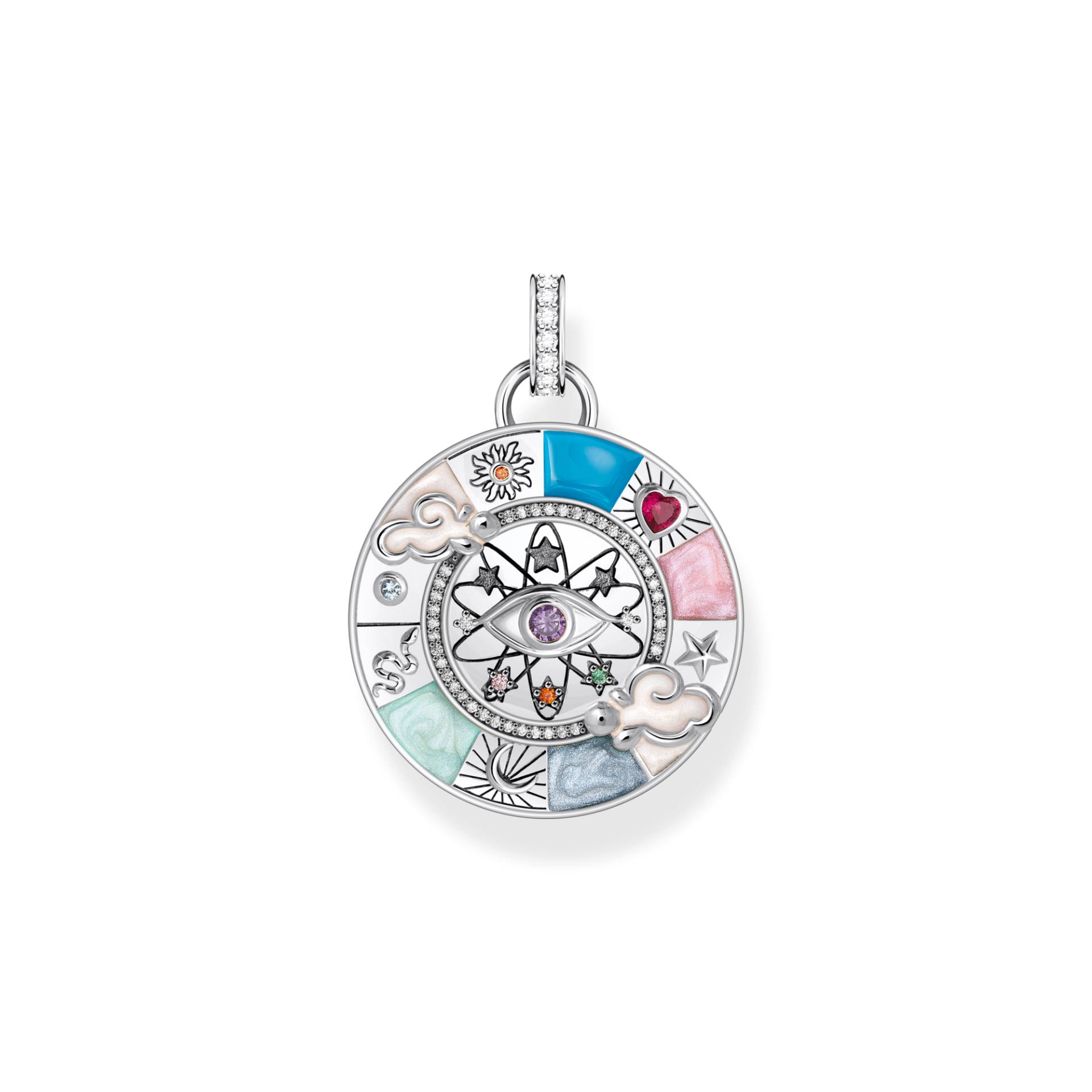 Thomas Sabo Kettenanhänger Glücksrad mit kosmischen Symbolen Silber mehrfarbig PE962-340-7 von Thomas Sabo