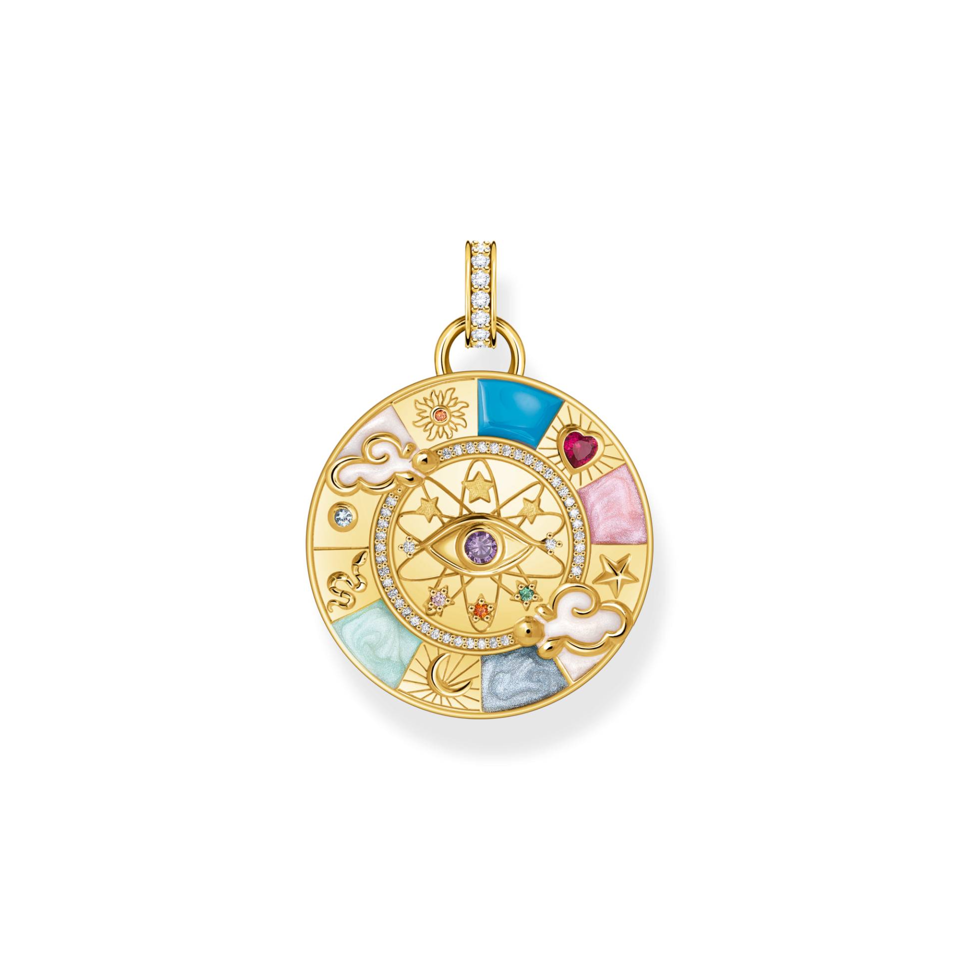 Thomas Sabo Kettenanhänger Glücksrad mit kosmischen Symbolen vergoldet mehrfarbig PE962-471-7 von Thomas Sabo