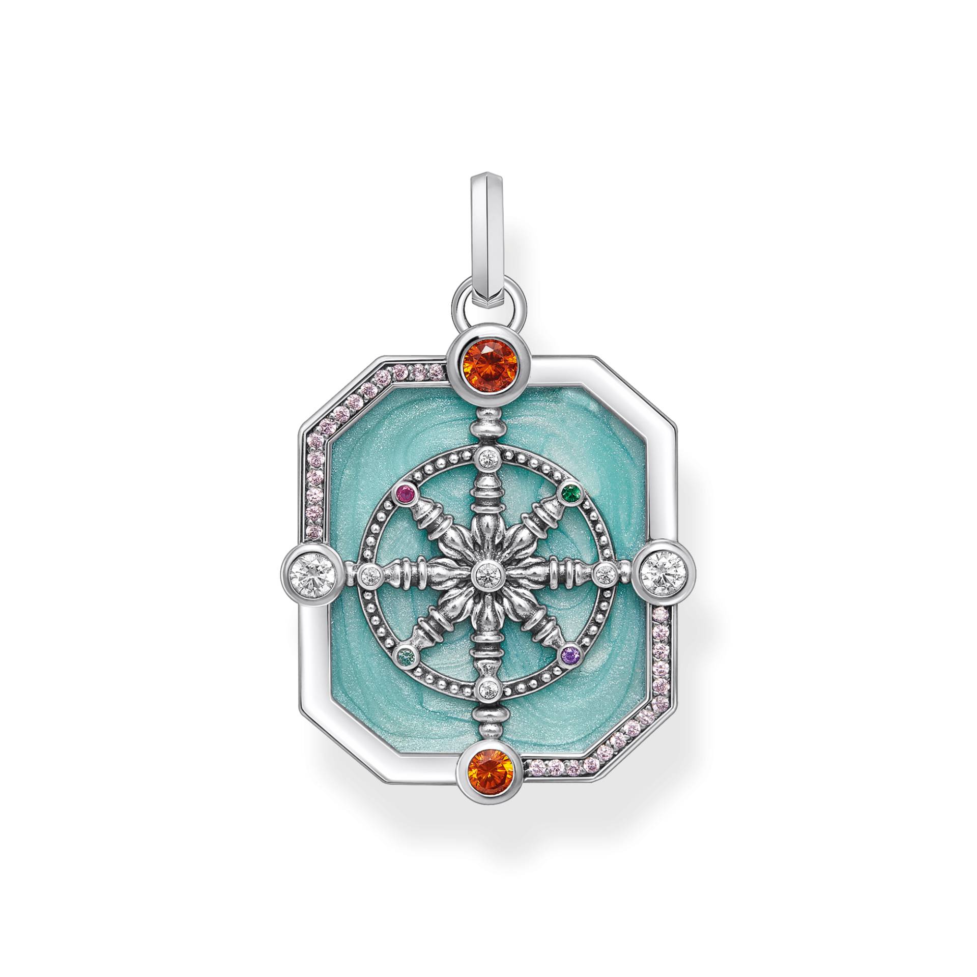 Thomas Sabo Kettenanhänger Wheel of Karma türkis mit bunten Steinen Silber mehrfarbig PE961-340-7 von Thomas Sabo