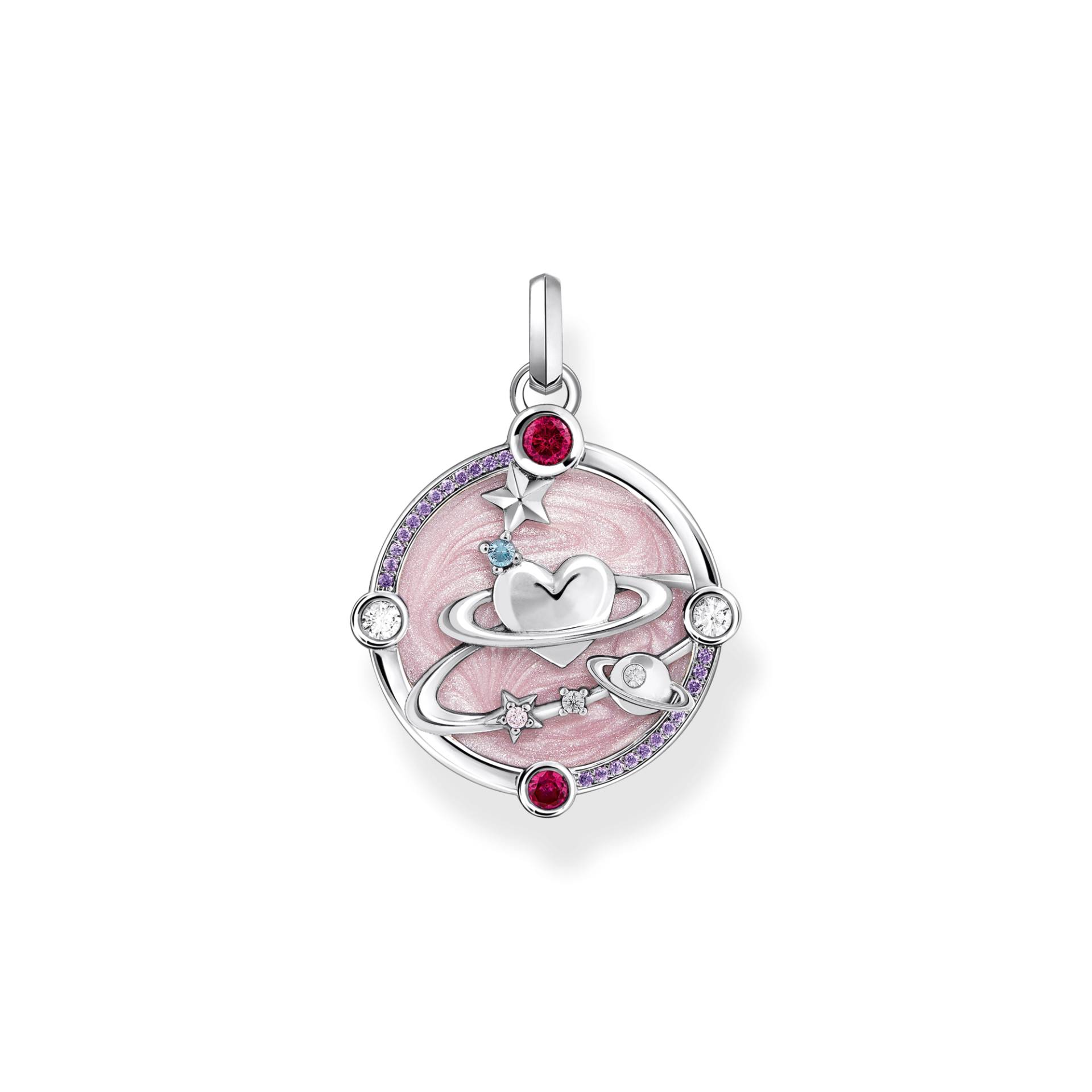 Thomas Sabo Kettenanhänger rosa mit Herzplaneten und Steinen Silber pink PE959-340-9 von Thomas Sabo