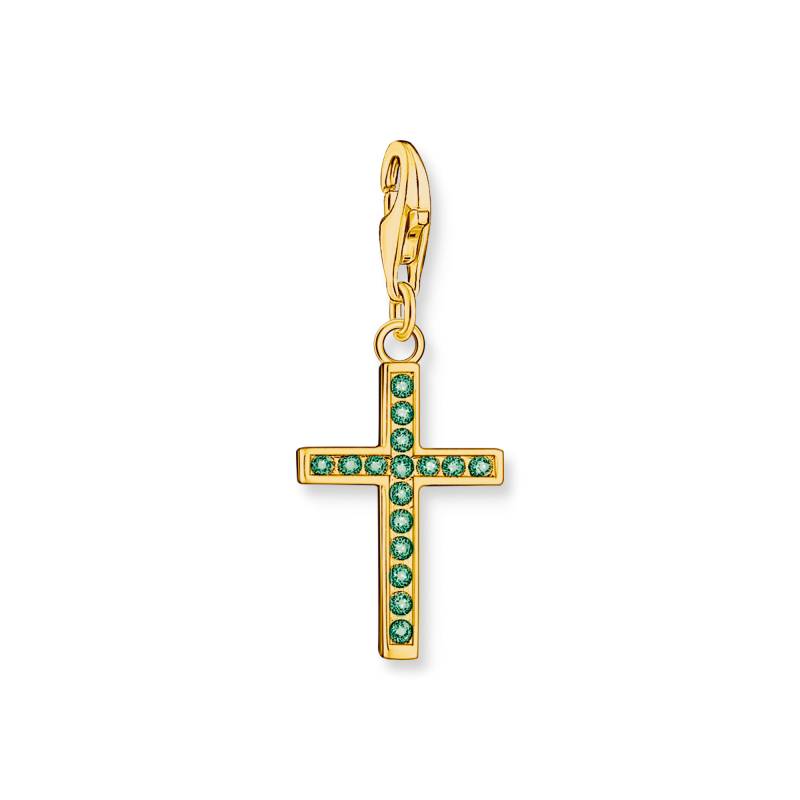 Thomas Sabo Member Charm-Anhänger Kreuz mit grünen Steinen vergoldet grün 0049-472-6 von Thomas Sabo