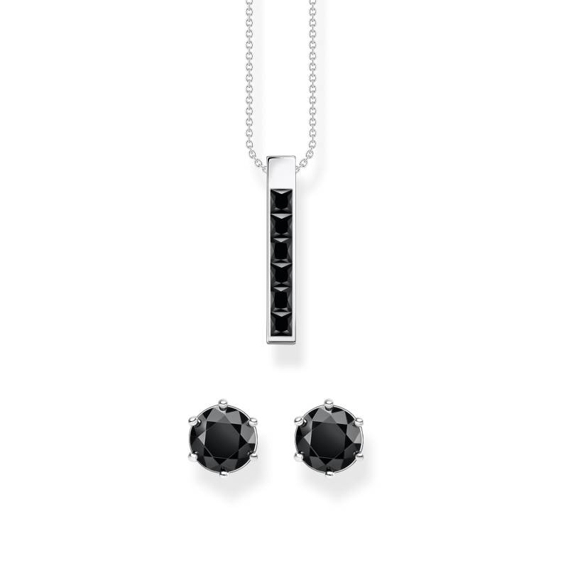 Thomas Sabo Midnight Elegance Set: Kette & Ohrstecker mit schwarzem Stein in Silber schwarz SET0692-643-11-L45V von Thomas Sabo